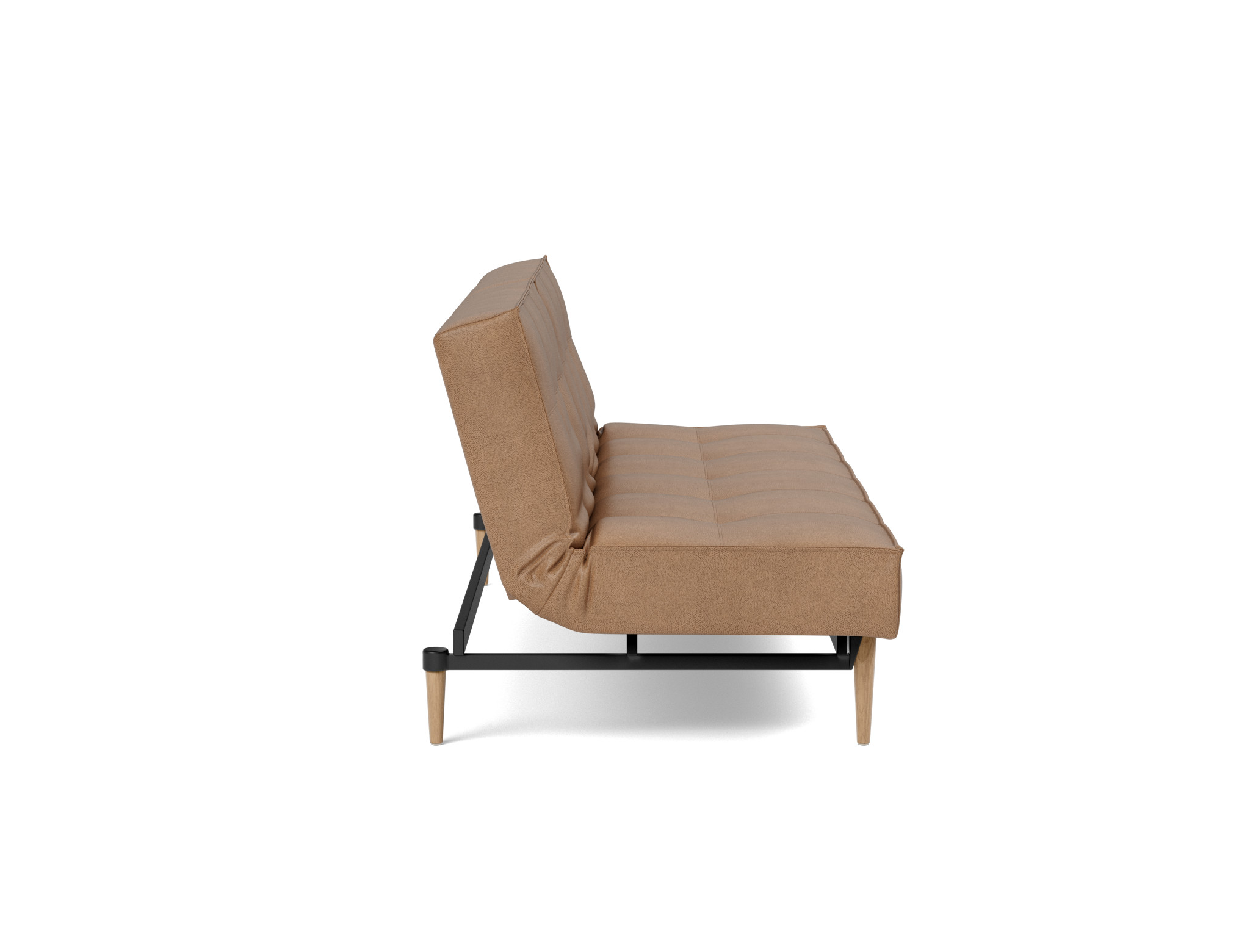 Schlafsofa Splitback Lederoptik Faunal 551-Brown Beine Styletto Eiche hell
