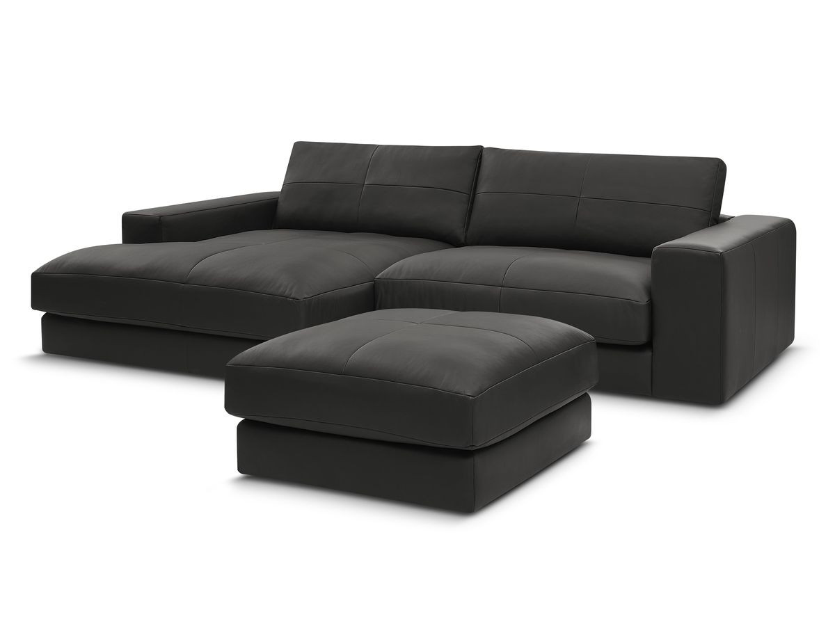 Bobochic Leonard Ecksofa mit Pouf 274 × 159 cm Leder Schwarz Ecke links