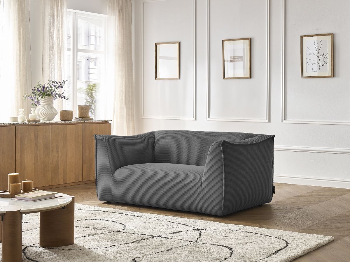 Bobochic Giorgia Sofa 2-Sitzer Cordsamt Dunkelgrau