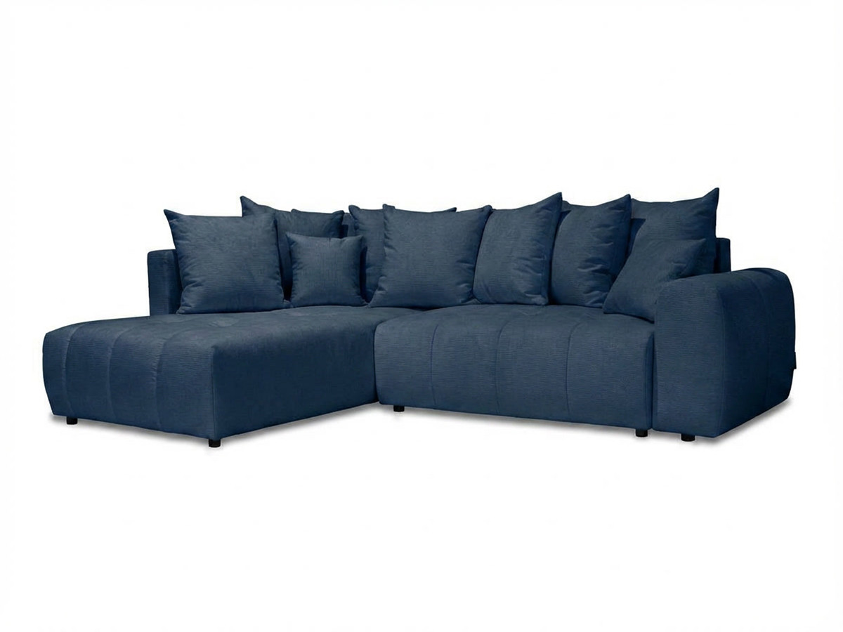 Bobochic Roxelane Ecksofa mit Schlaffunktion und Bettkasten Melange-Stoff Dunkelblau Ecke links