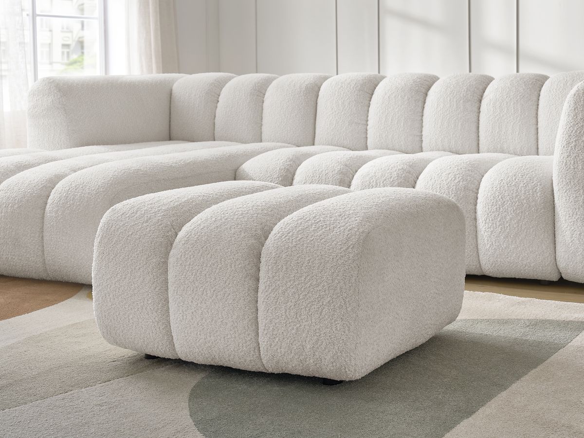 Bobochic Talia Ecksofa mit Pouf Bouclé-Stoff Weiß Ecke links