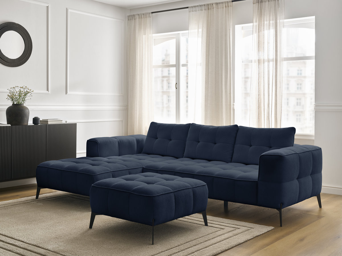 Bobochic Anis Ecksofa mit Pouf Strukturstoff Blau Ecke links