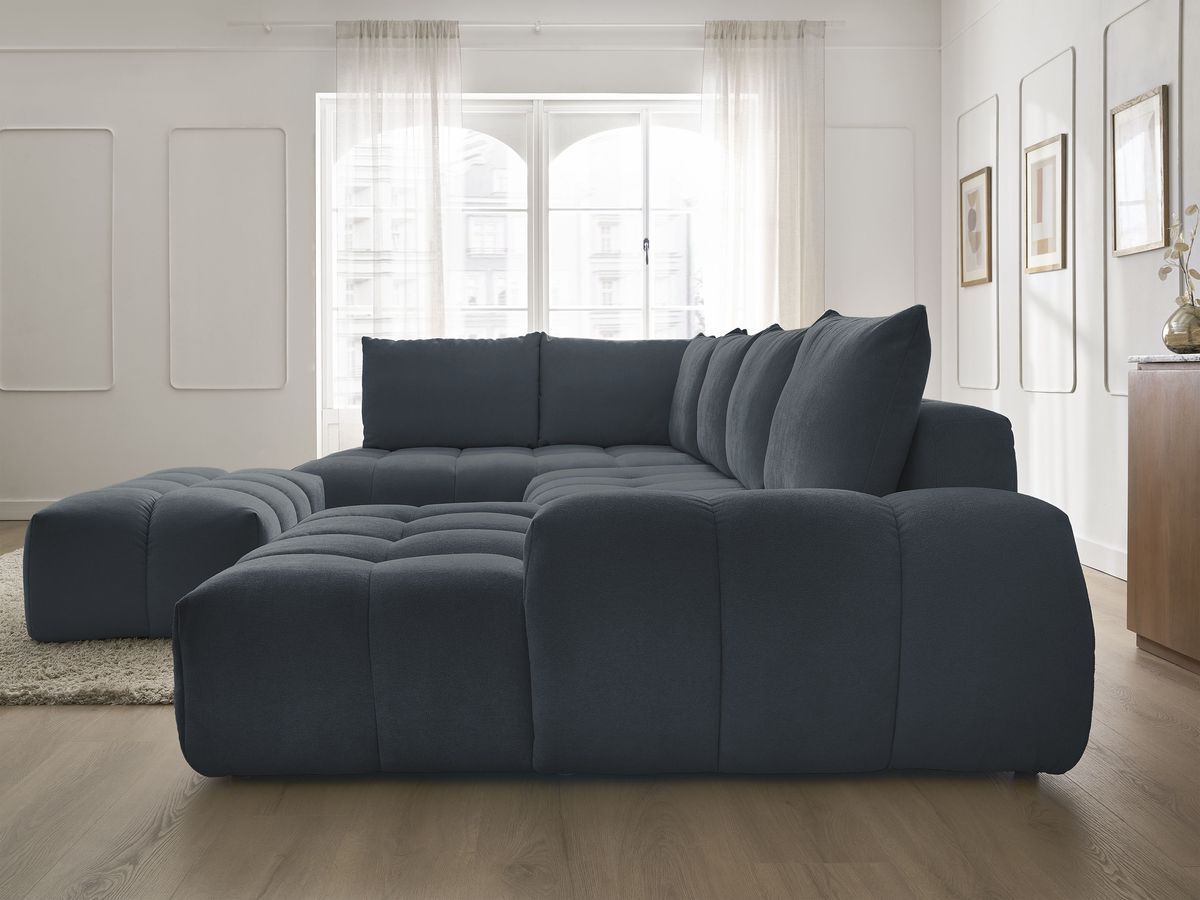 Bobochic Everest Wohnlandschaft mit Pouf, 6 Kissen Strukturstoff Dunkelblau Ecke rechts