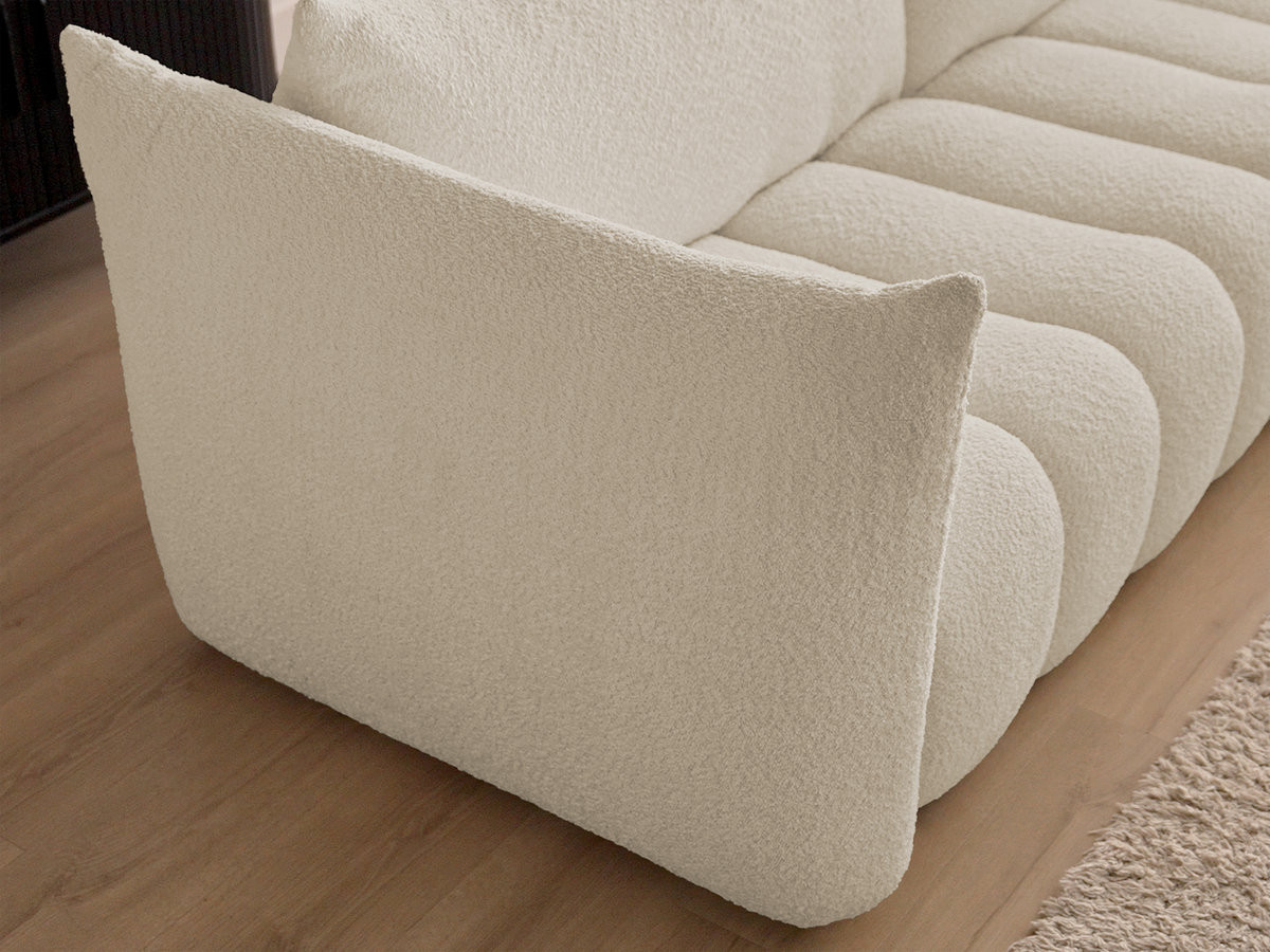 Bobochic Azra Ecksofa mit Pouf 319 × 178 cm Bouclé-Stoff Beige Ecke rechts