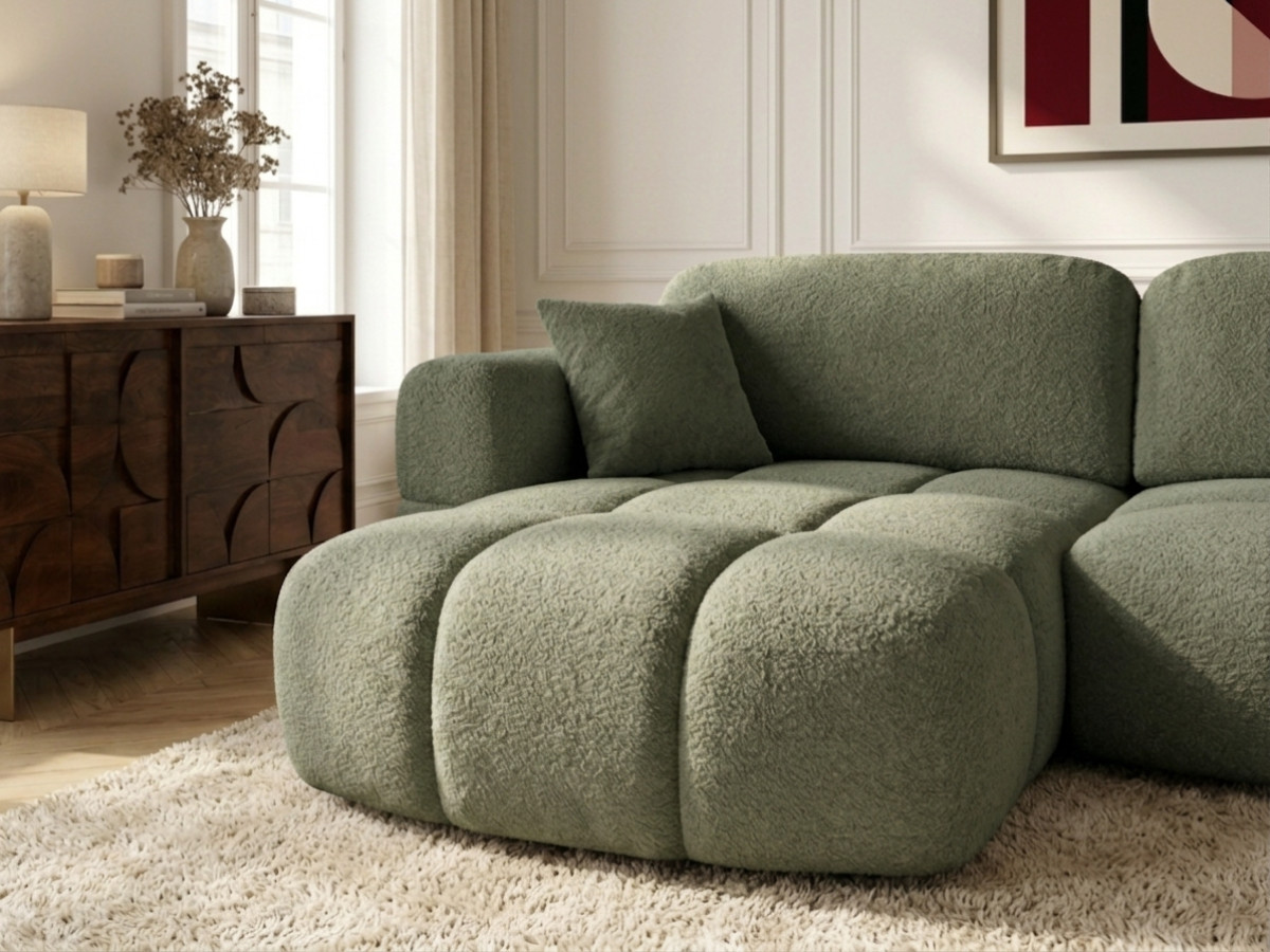Bobochic Madison Ecksofa mit Schlaffunktion und Bettkasten Stoff Grün