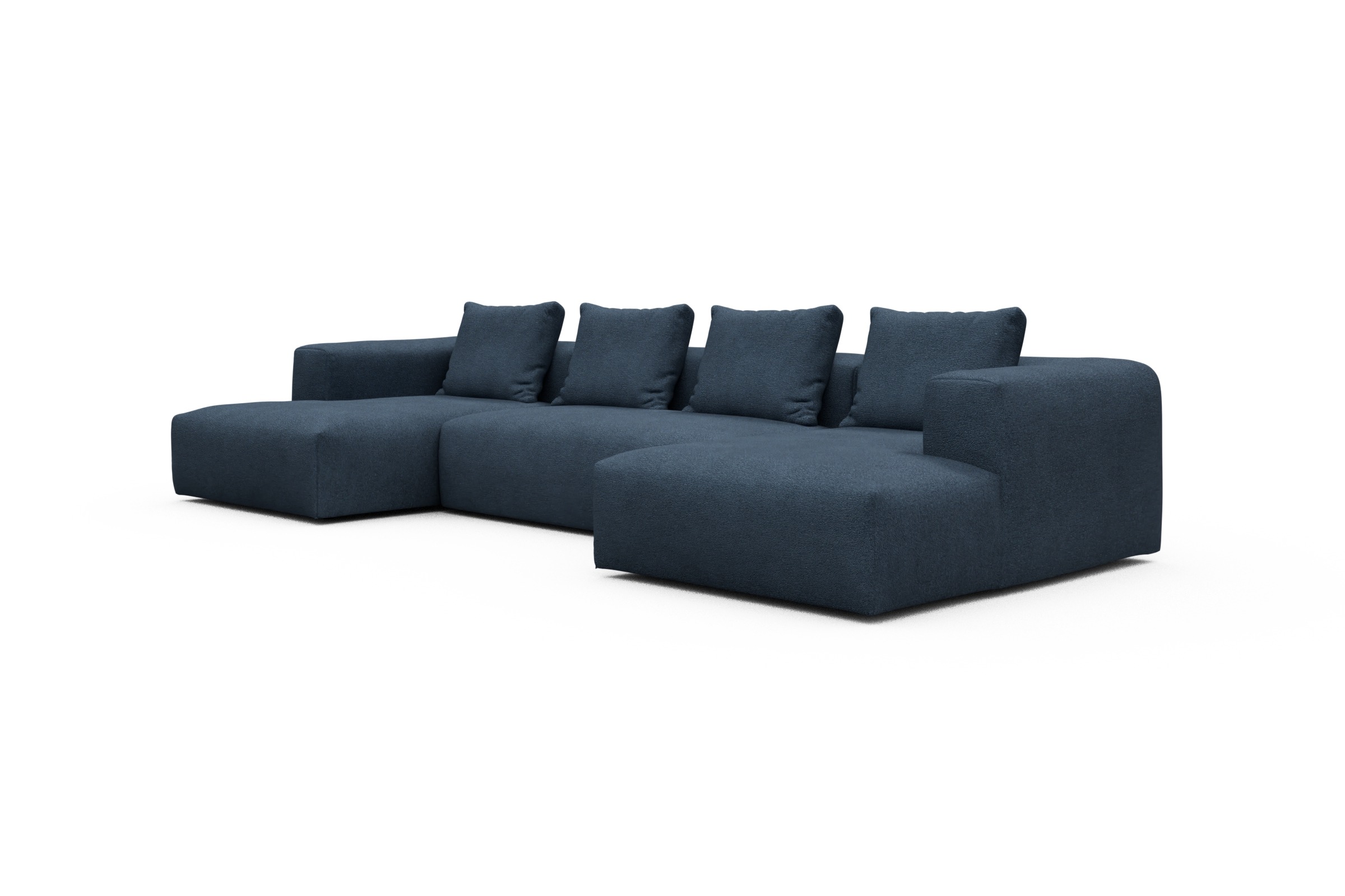 Wohnlandschaft Fred mit 2-Sitzer und Chaiselongue beidseitig Boucle-Blue