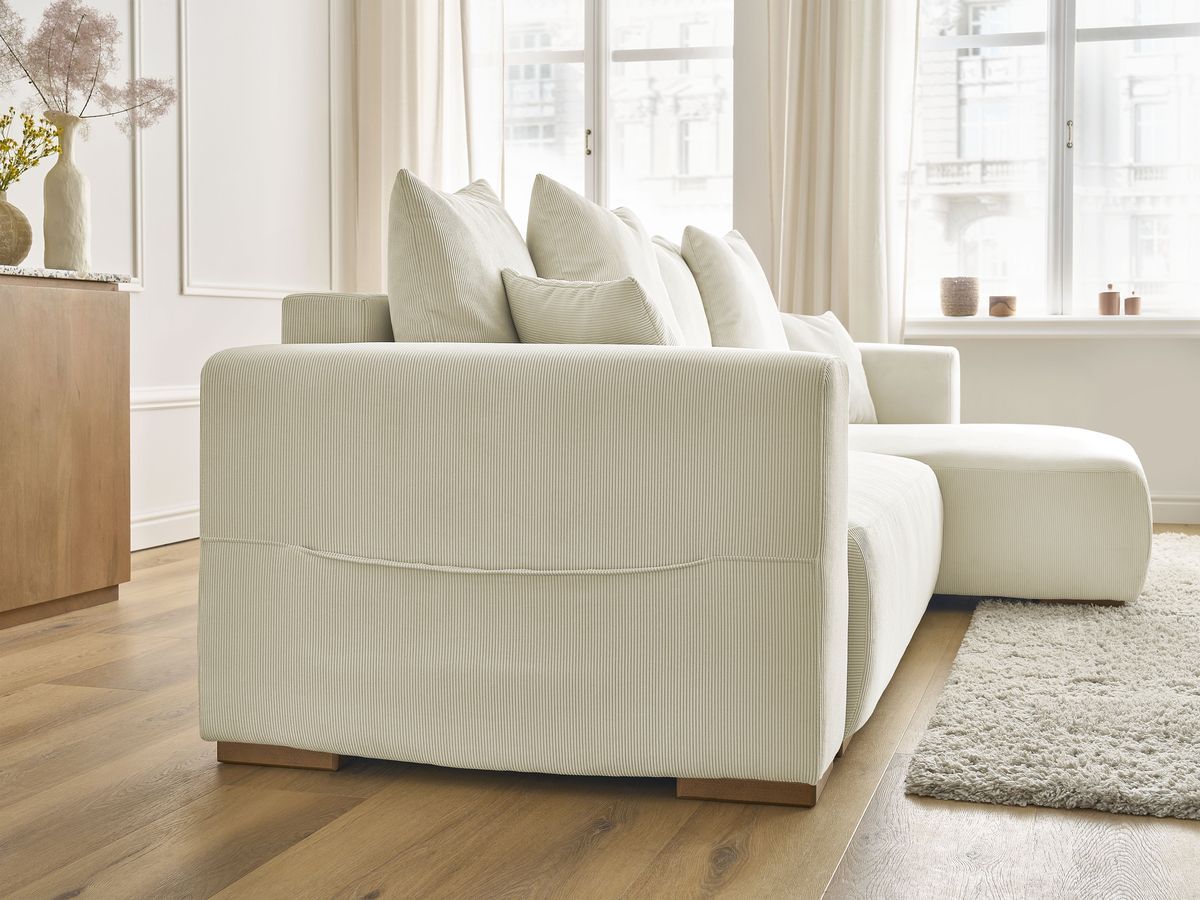 Bobochic Sidonie Ecksofa mit Schlaffunktion und Bettkasten Cordsamt Beige