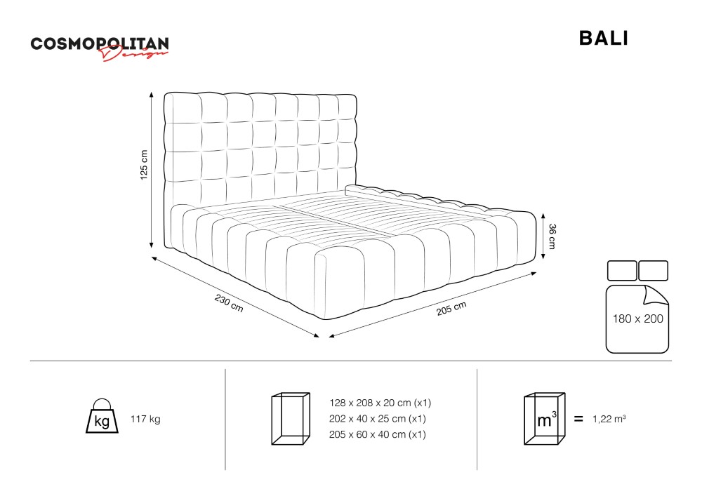 Cosmopolitan Design Stauraumbett mit Kopfteil Bali 180x200 Samt Bluvel Helles Beige