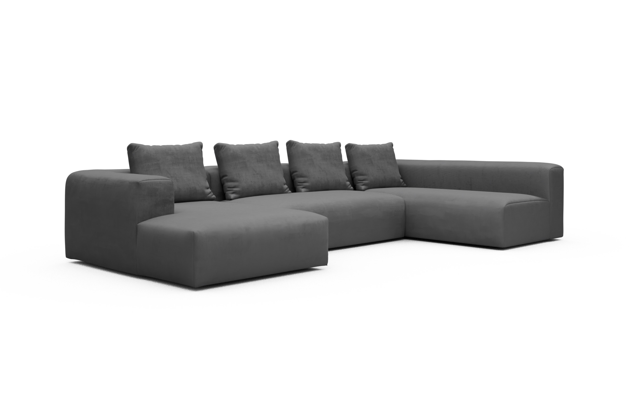 Wohnlandschaft Fred Chaiselongue links mit 2-Sitzer und lange Armlehne rechts Cordufine-Grey
