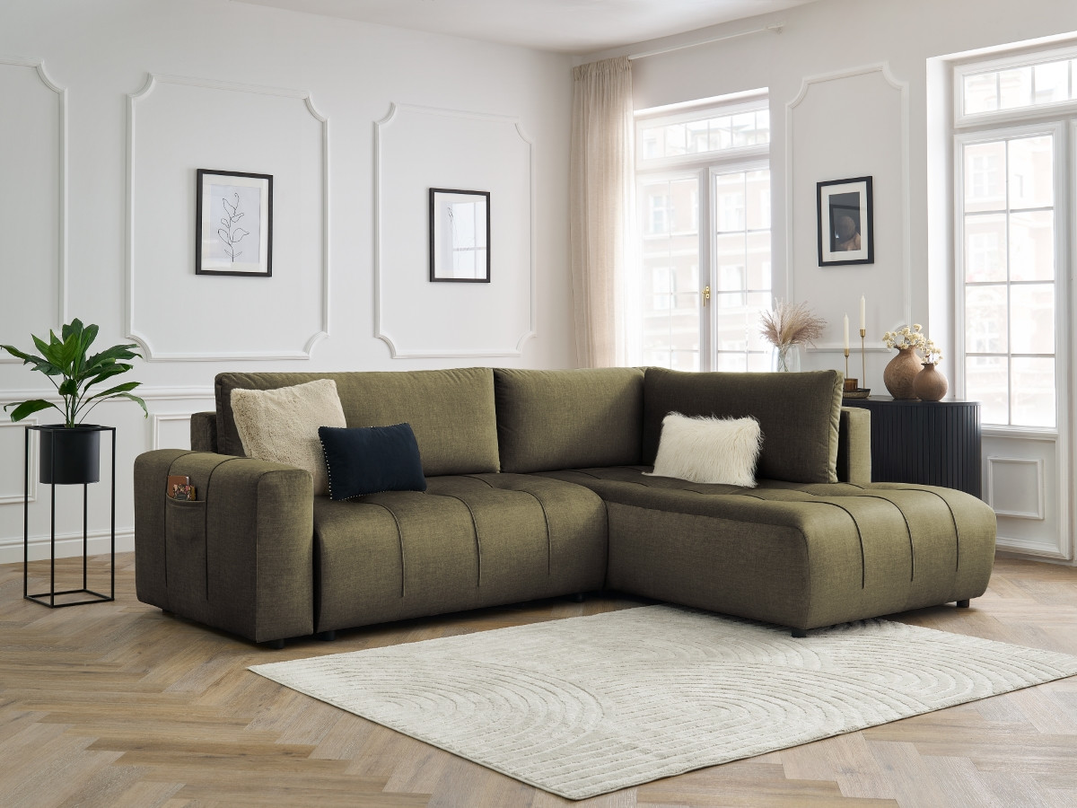 Bobochic Arsene Ecksofa mit Schlaffunktion und Bettkasten 277 × 200 cm Samt Grün Ecke rechts