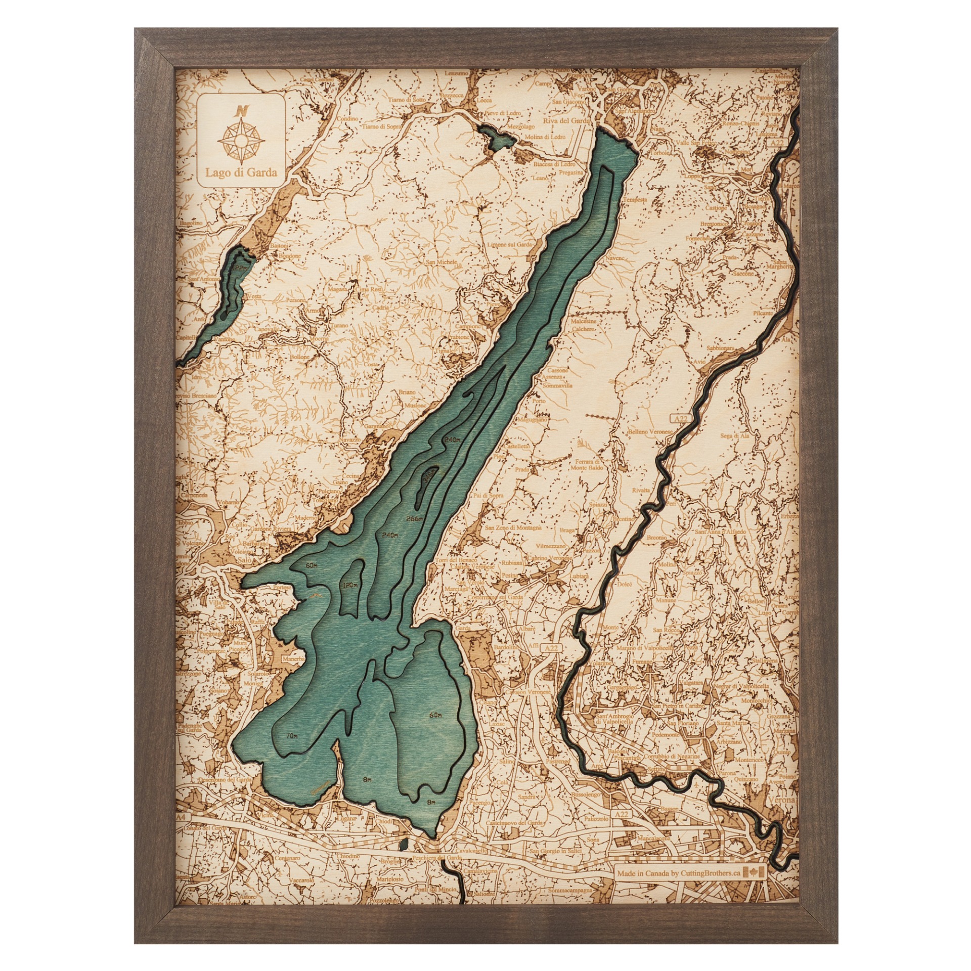 Cutting Brothers 3D Holz-Wandkarte Lago di Garda Gardasee 40.5 x 30.5 moebelfaktor