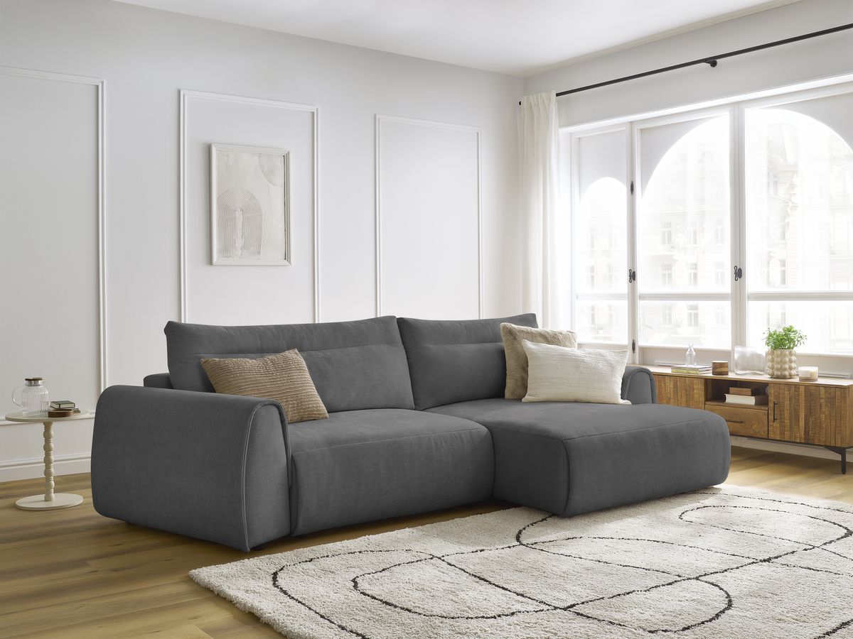 Bobochic Aden Ecksofa 293 × 152 cm Stoff Dunkelgrau Ecke rechts