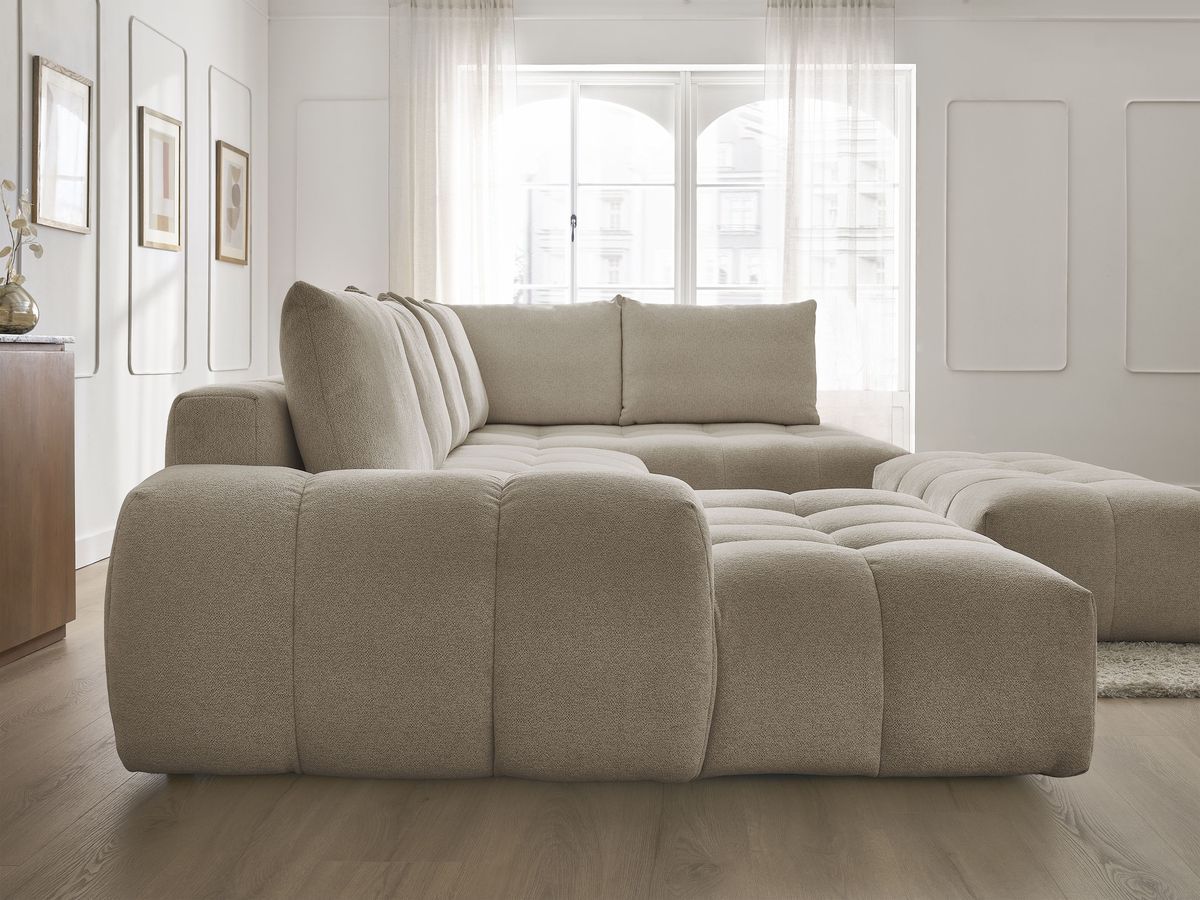 Bobochic Everest Wohnlandschaft mit Pouf, 6 Kissen Melange-Stoff Taupe Ecke links