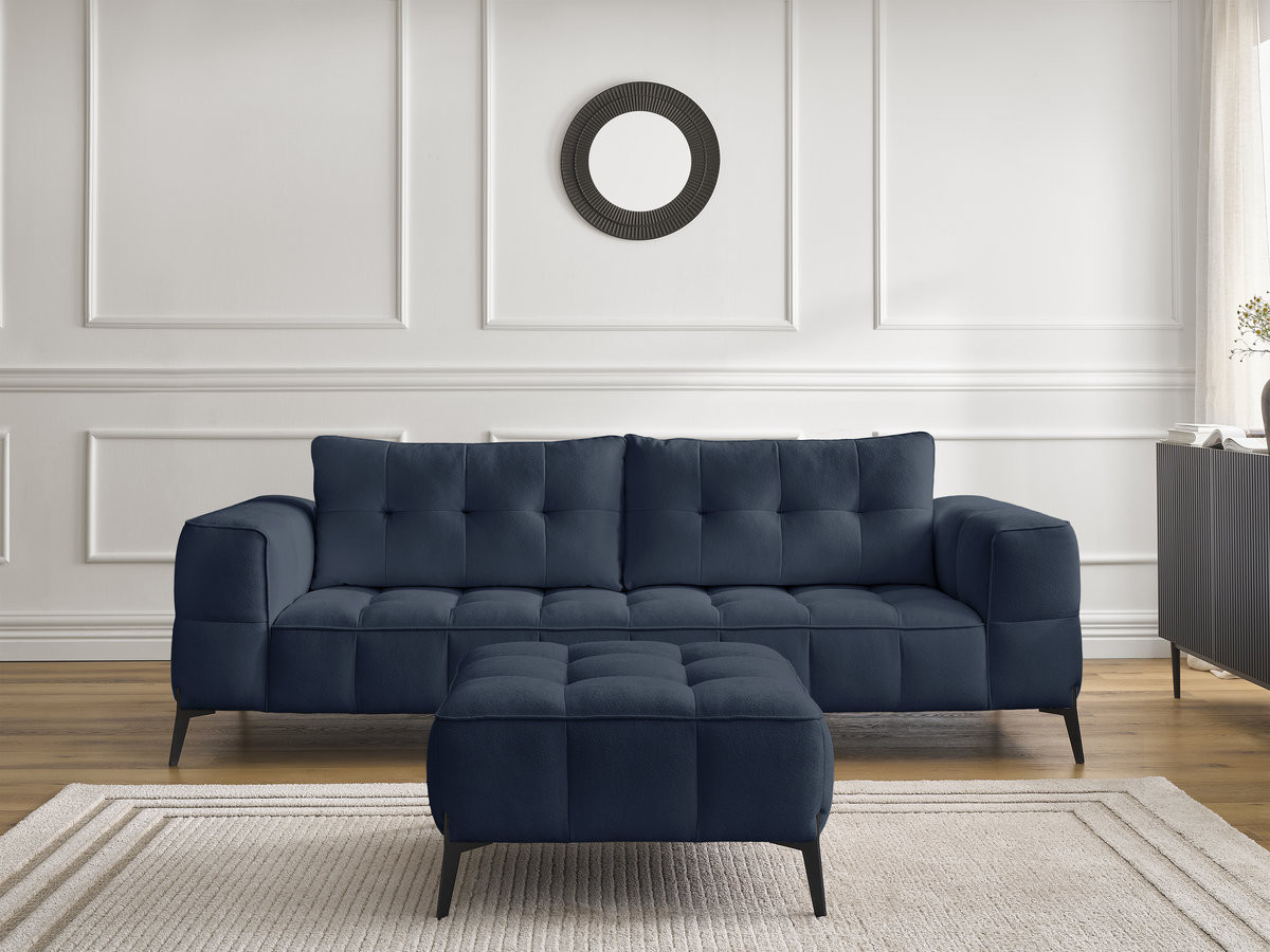 Bobochic Anis Sofa 3-Sitzer mit Pouf Strukturstoff Blau