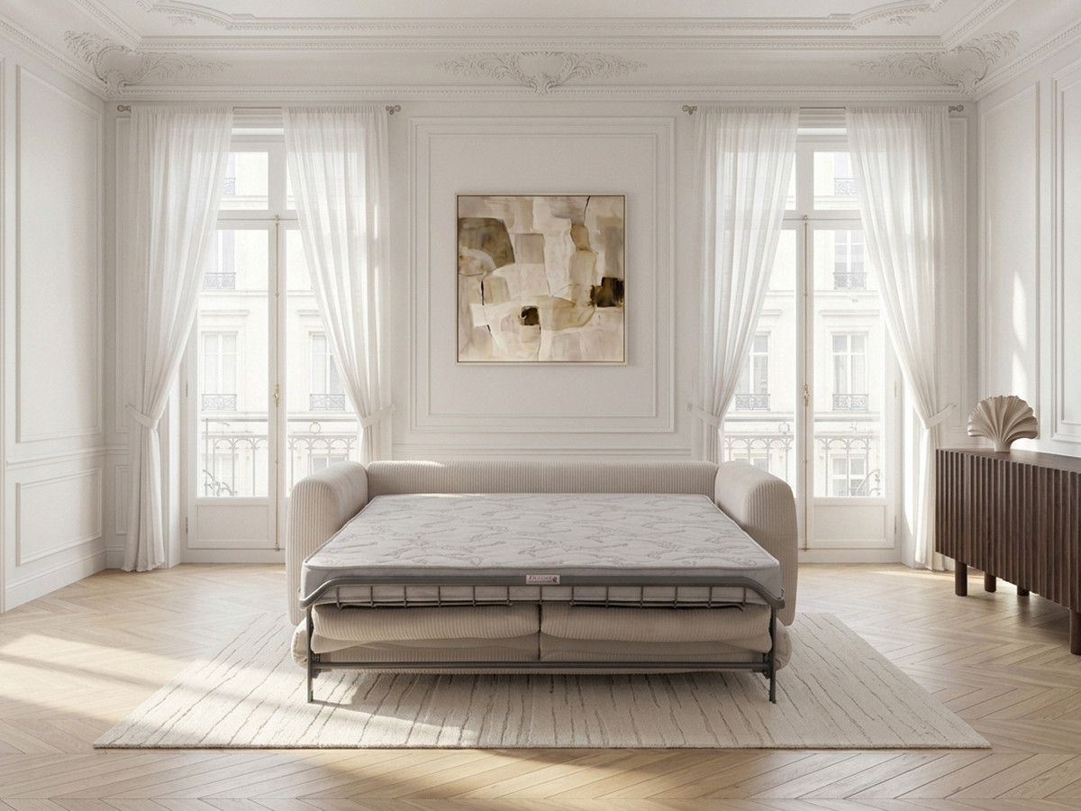 Bobochic Archi Schlafsofa 3-Sitzer Cordsamt Weiß, Liegefläche 160 × 190 cm
