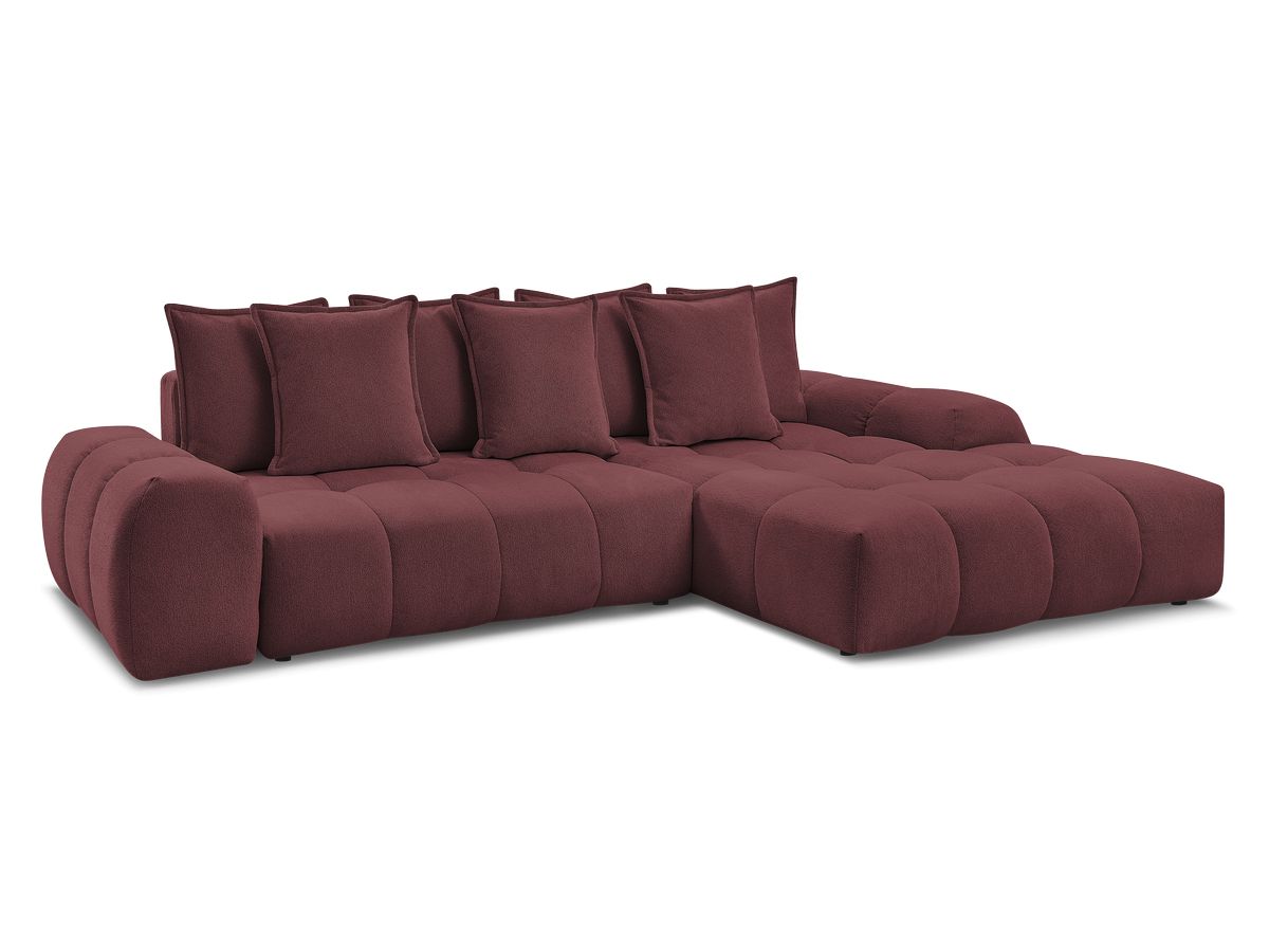Bobochic Everest Ecksofa mit Schlaffunktion und Bettkasten 318 × 180 cm, 7 Kissen Melange-Stoff Rot Ecke rechts