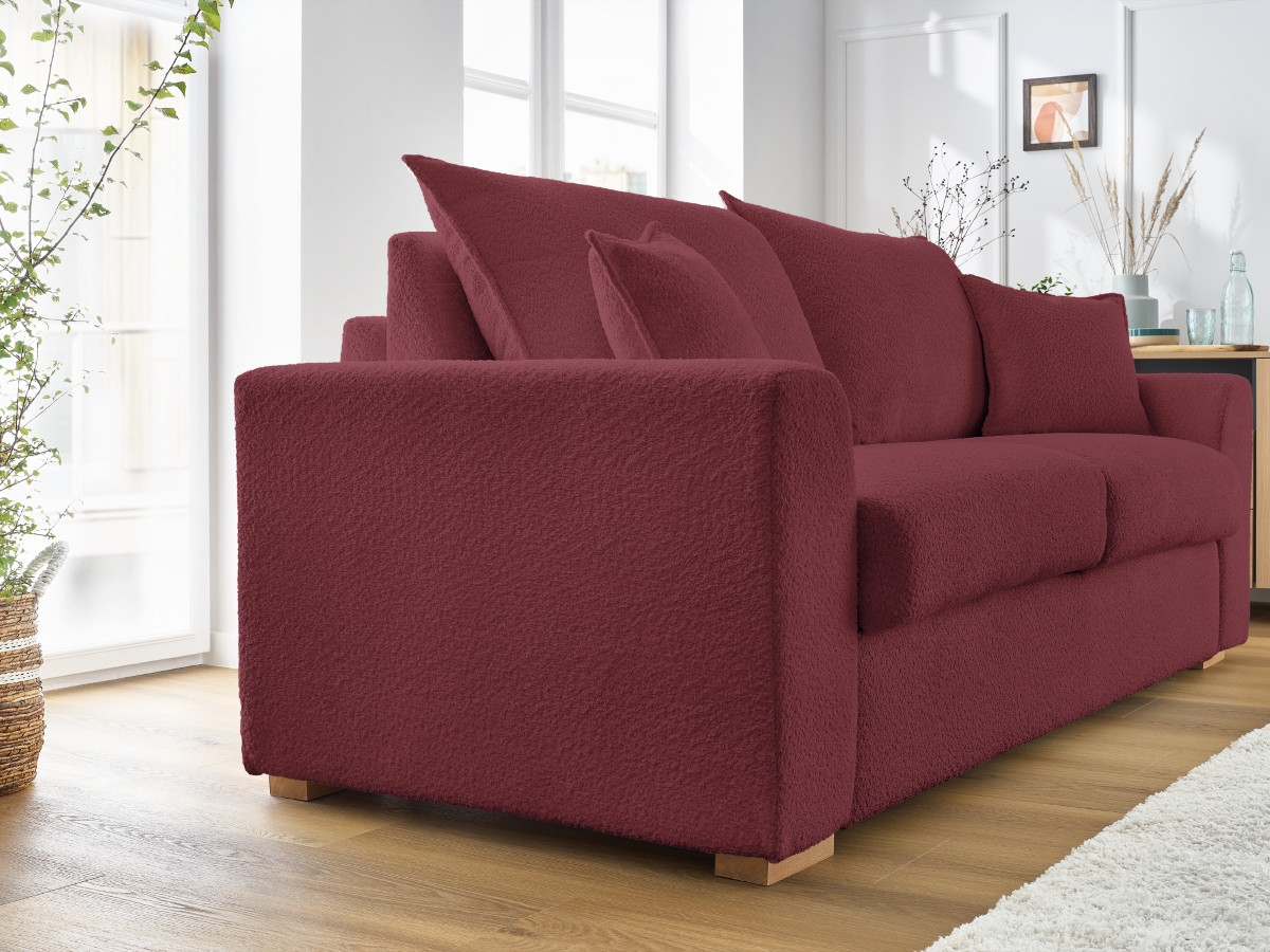 Bobochic Augustin Schlafsofa 3-Sitzer Bouclé-Stoff Rot, Liegefläche 140 × 200 cm