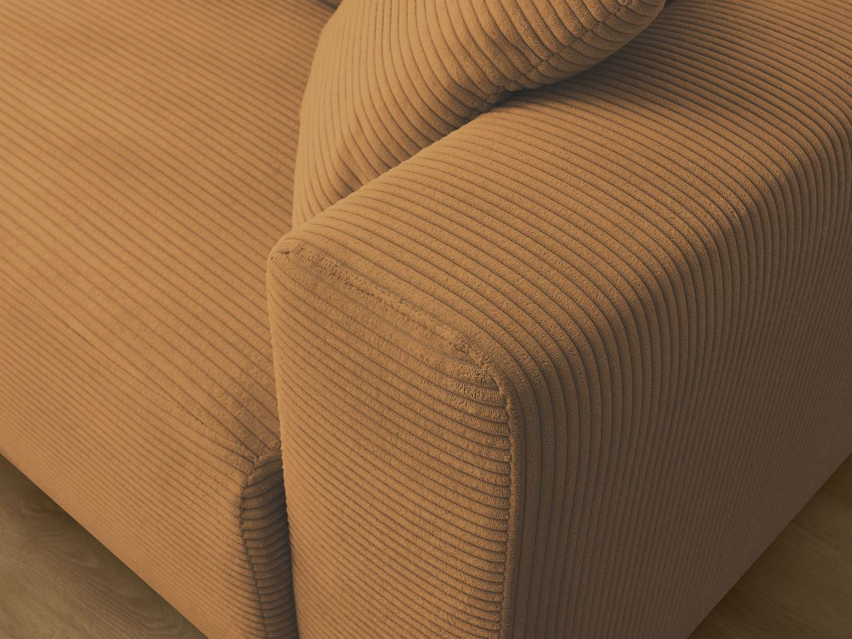 Bobochic Atilla Ecksofa mit Schlaffunktion und Bettkasten und Pouf Cordsamt Gelb Ecke links