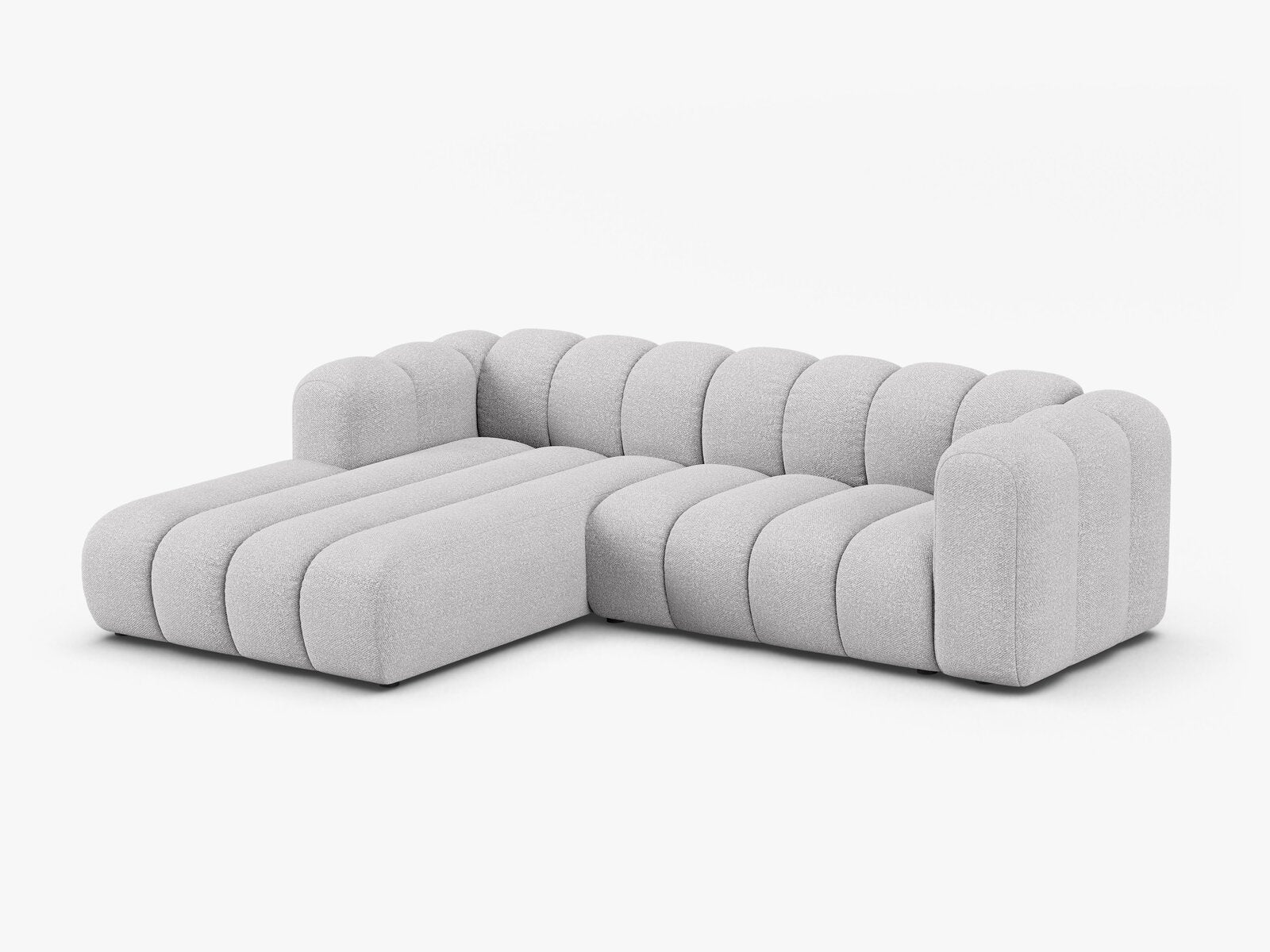 Micadoni Modulares Ecksofa Lupine 4-Sitzer mittelgroß Links Boucle Baloo Hellgrau
