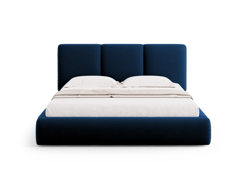 Cosmopolitan Design Stauraumbett mit Kopfteil Nicolas 140x200 Samt Riviera Dunkelblau