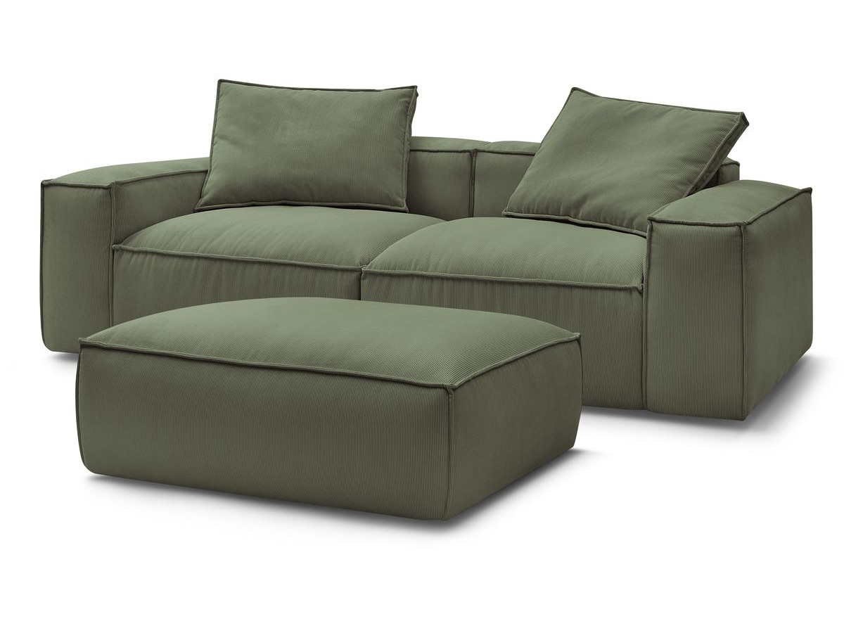 Bobochic Boheme Sofa 4-Sitzer mit Pouf Cordsamt Grün