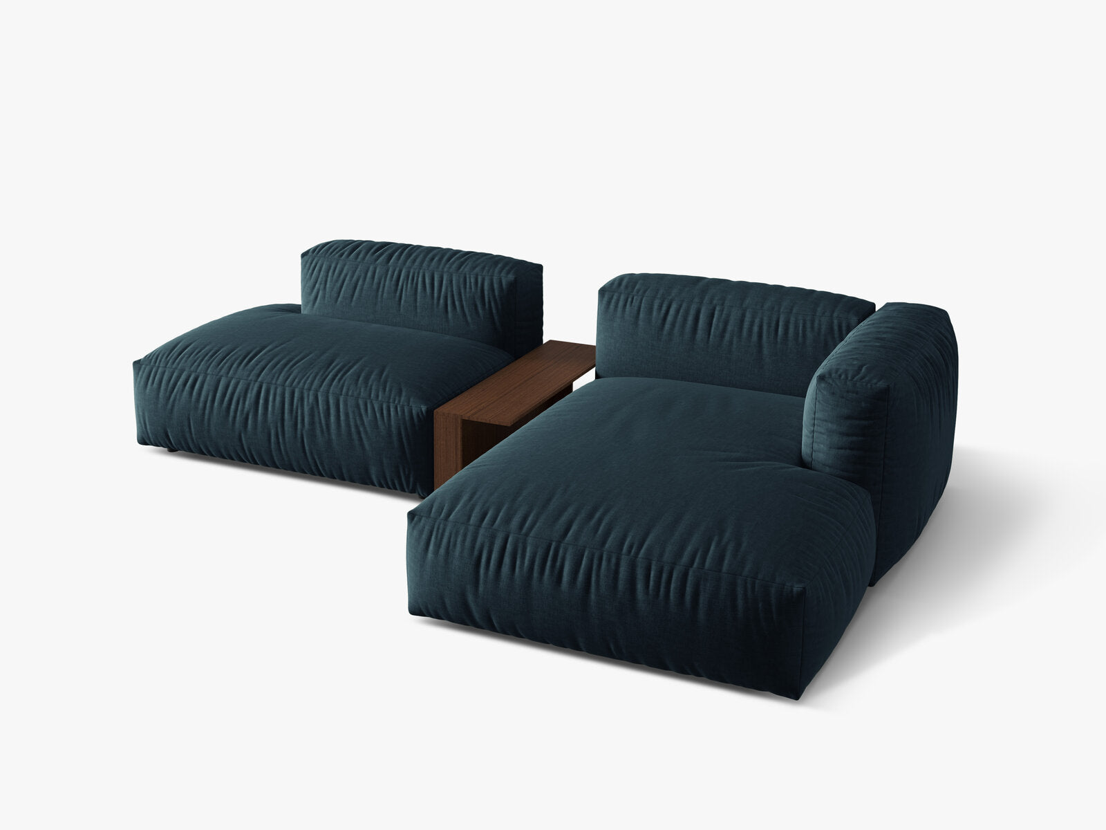 Micadoni Ecksofa Martina 2-Sitzer mit Couchtisch Rechts Strukturierter Stoff Jeansblau