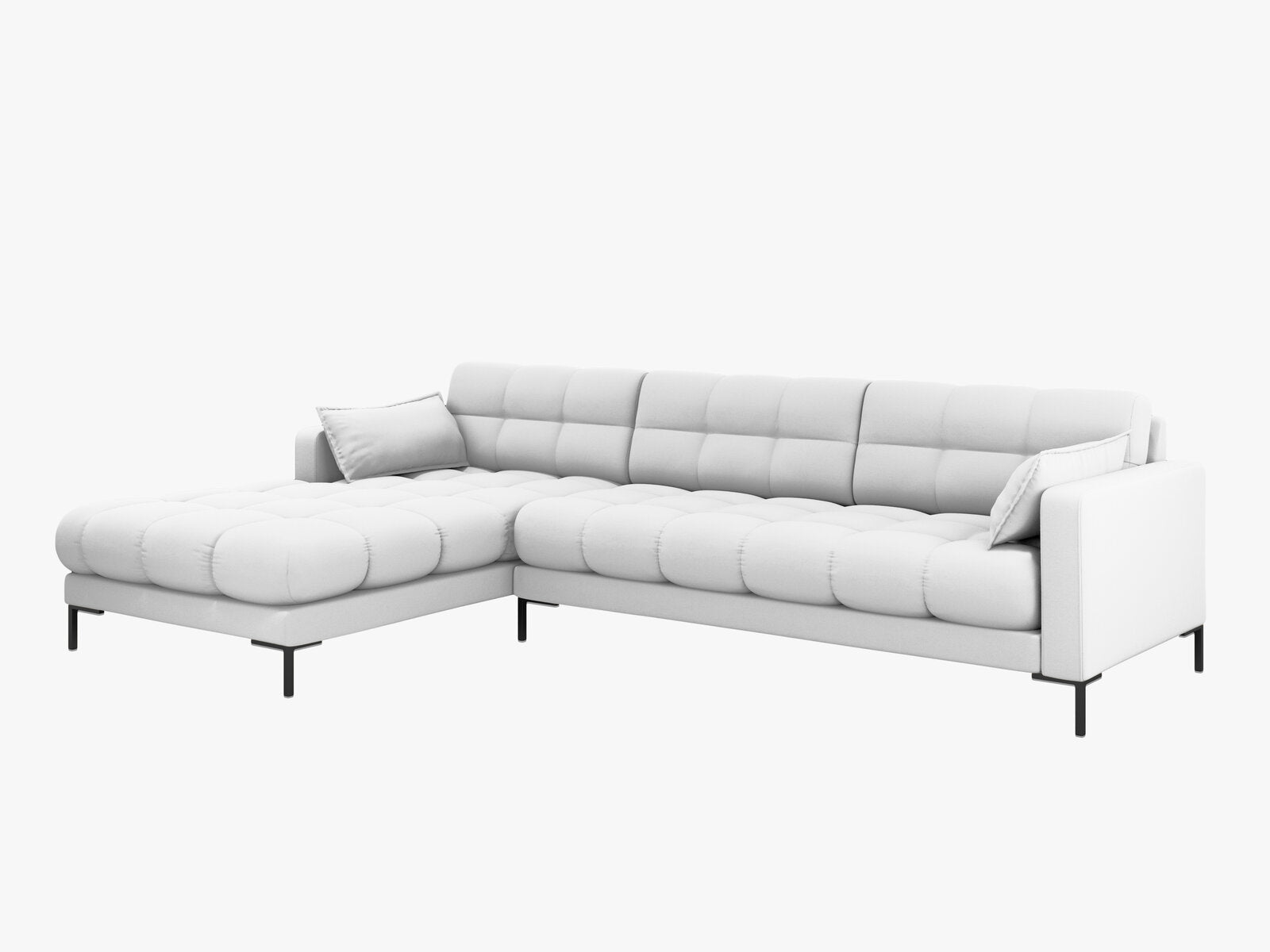 Micadoni Ecksofa Mamaia 5-Sitzer Links Strukturierter Stoff Neve Hellgrau schwarze Beine