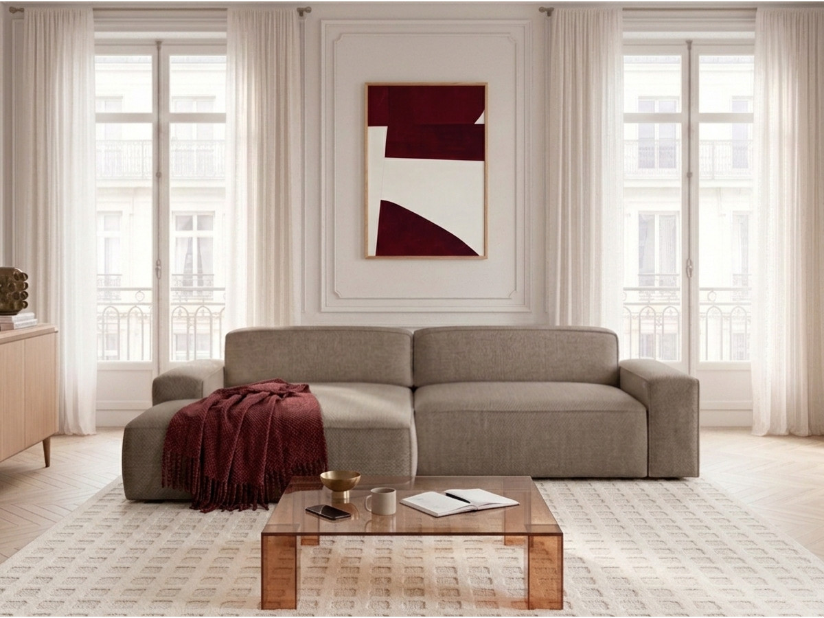 Bobochic Abel Ecksofa mit Schlaffunktion Melange-Stoff Taupe Ecke links