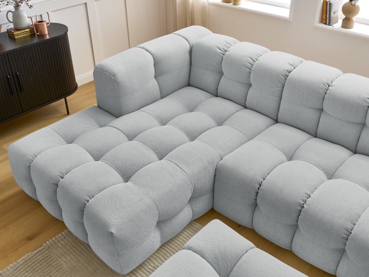 Bobochic Cloud Ecksofa mit Pouf 288 × 184 cm Stoff Hellgrau Ecke links