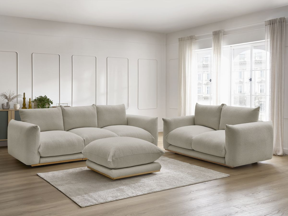 Bobochic Ernest Sofa 5-Sitzer mit Pouf Bouclé-Stoff Taupe