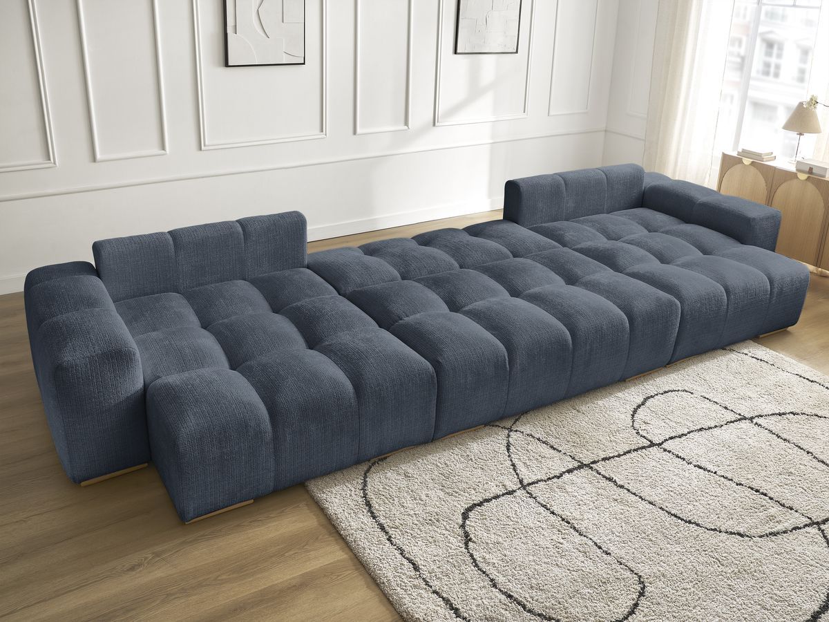 Bobochic Anakin Wohnlandschaft, Liegefläche 137 × 382 cm, 3 Kissen Strukturstoff Dunkelblau
