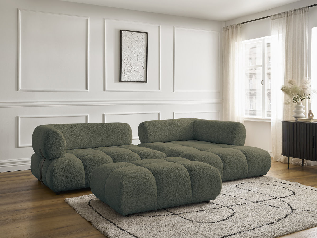 Bobochic Alya Ecksofa mit Pouf Bouclé-Stoff Grün Ecke rechts