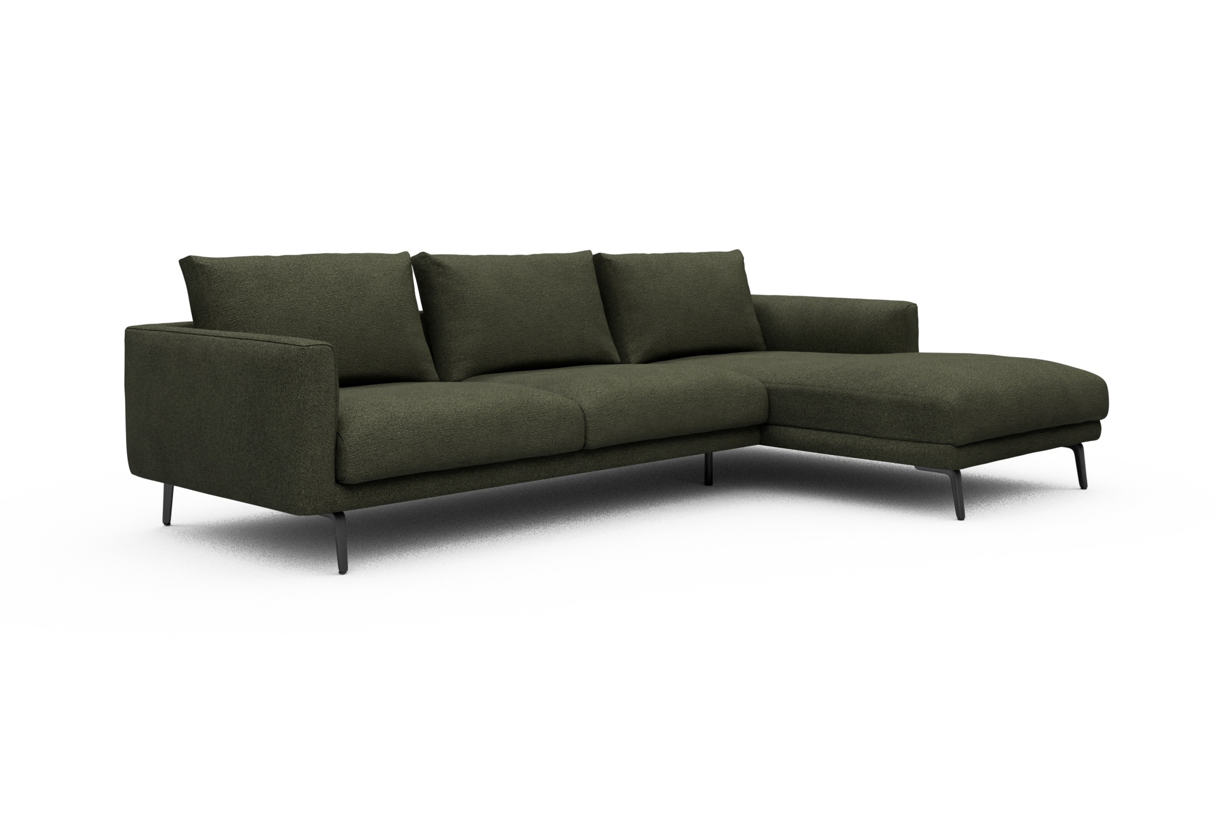 Ecksofa Karl Chaiselongue rechts mit 2,5-Sitzer Boucle-Forest-Green