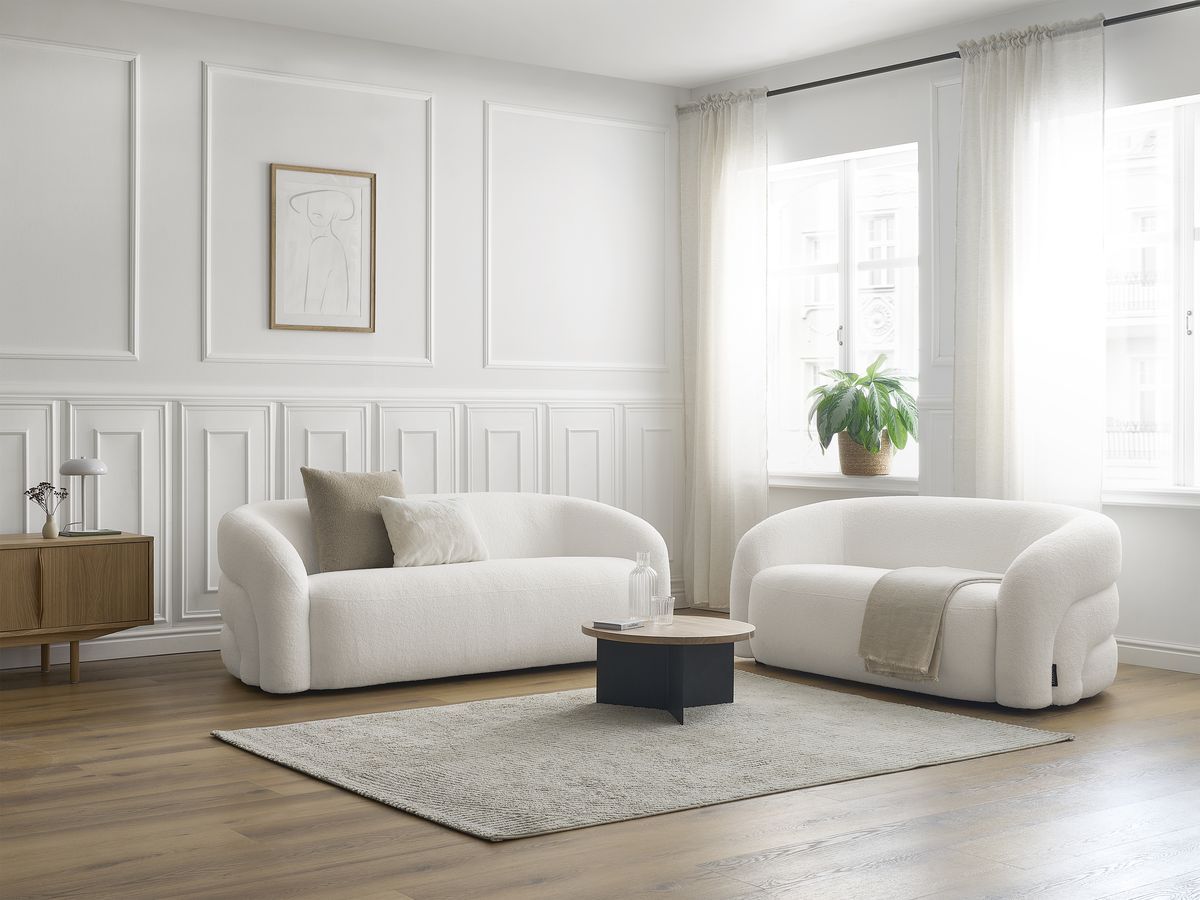 Bobochic Elina Sofa 5-Sitzer Bouclé-Stoff Weiß