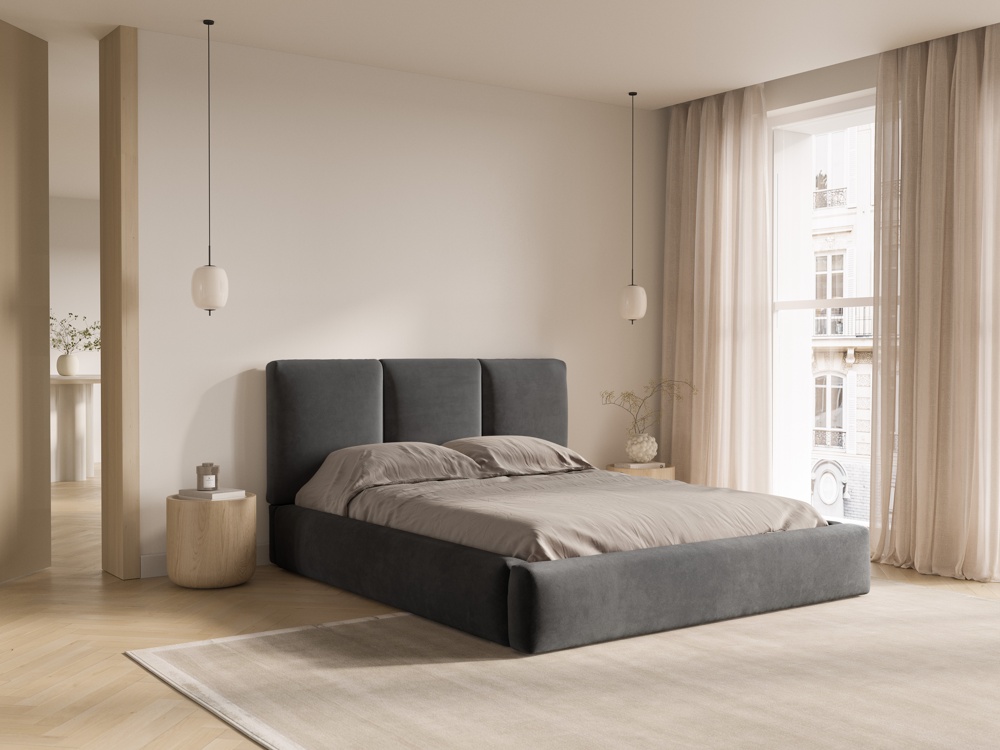 Cosmopolitan Design Stauraumbett mit Kopfteil Nicolas 140x200 Samt Riviera Dunkelgrau Melange