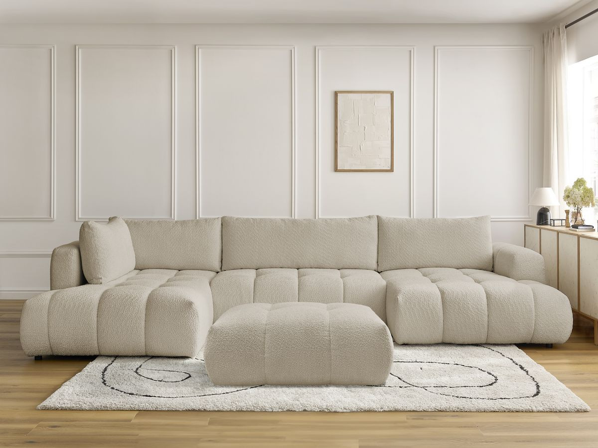 Bobochic Fuji Wohnlandschaft mit Pouf Bouclé-Stoff Beige Ecke rechts