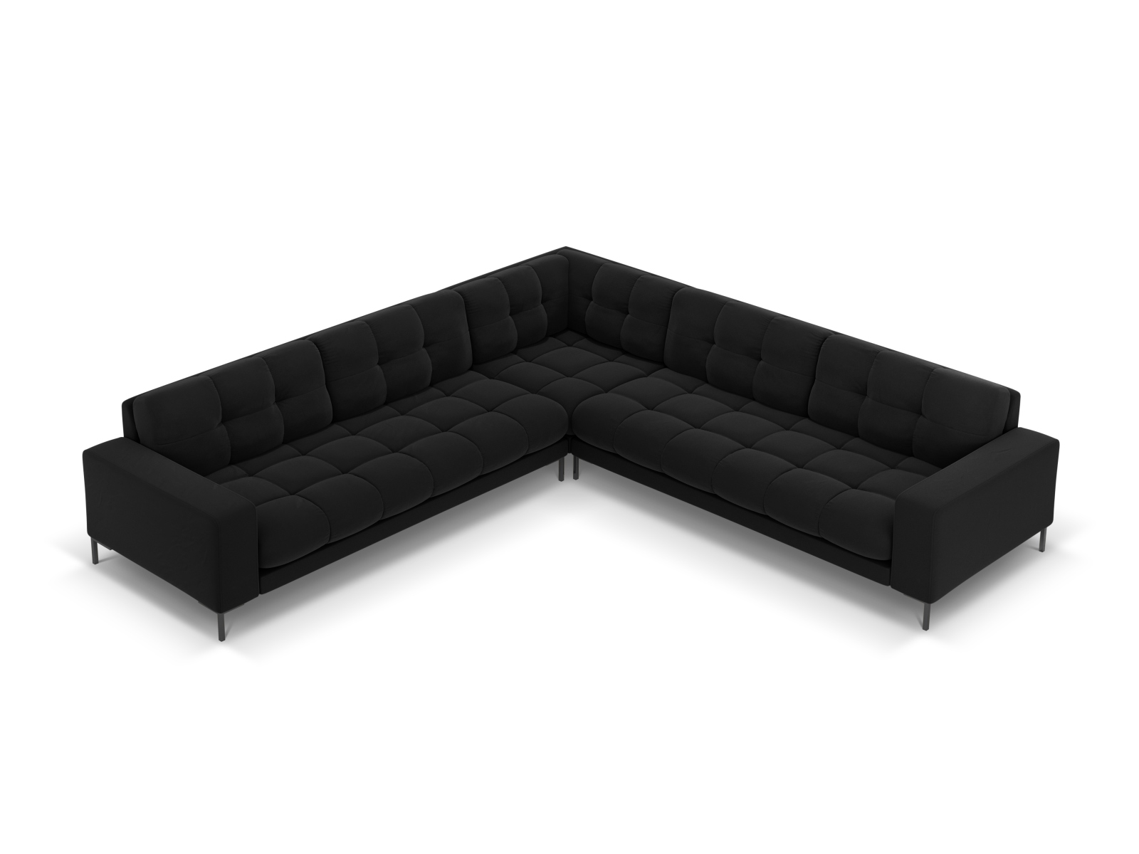 Cosmopolitan Design Symmetrisches Ecksofa Bali 6-Sitzer Samt Bluvel Schwarz Beine Schwarzes Metall