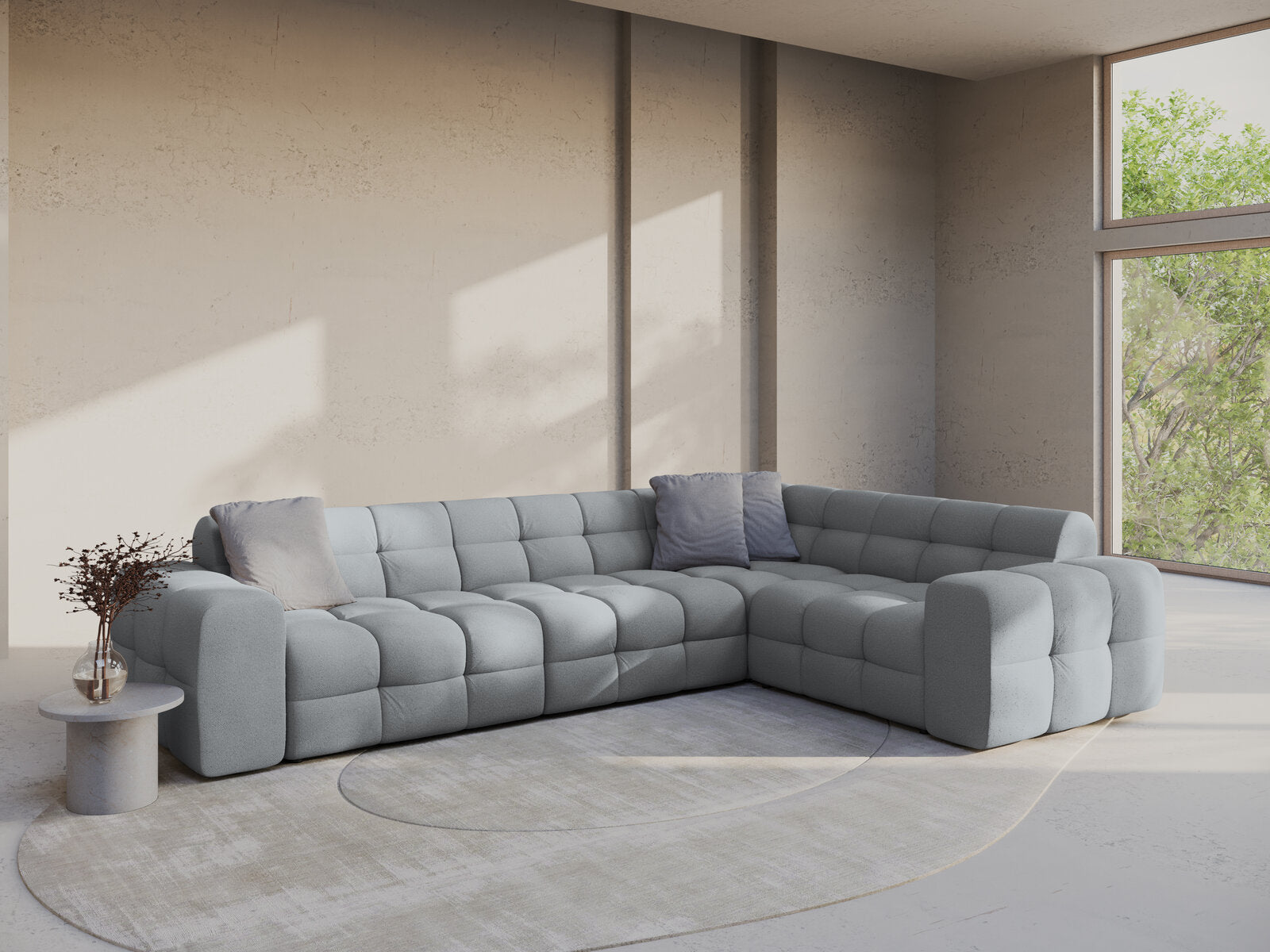 Micadoni Ecksofa Kendal 6-Sitzer Rechts Strukturierter Stoff Platinum