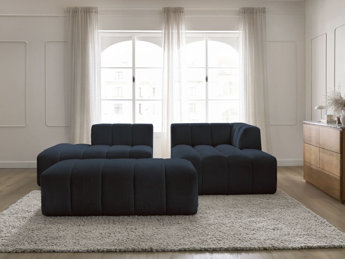 Bobochic Annecy Ecksofa mit Pouf Bouclé-Stoff Dunkelblau Ecke rechts