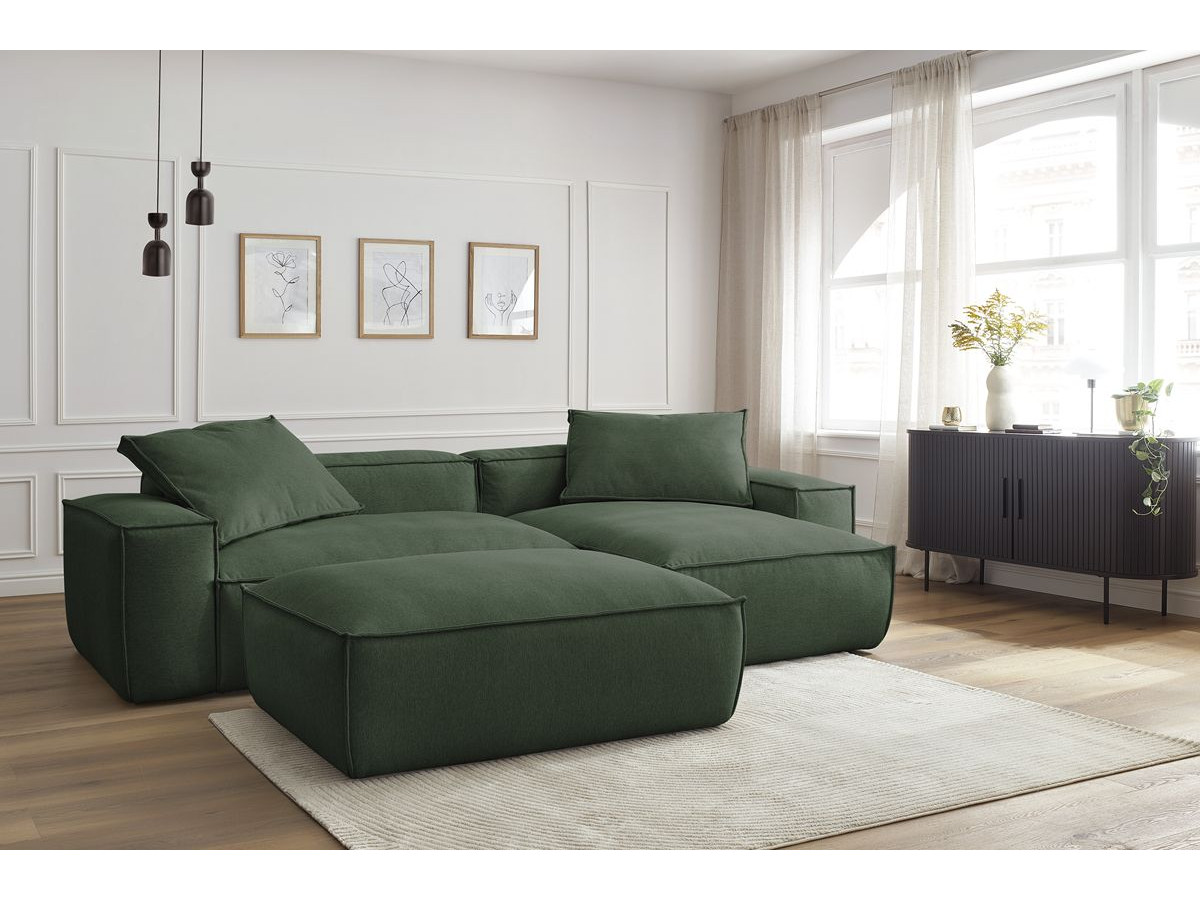 Bobochic Boheme Ecksofa mit Pouf Melange-Stoff Grün