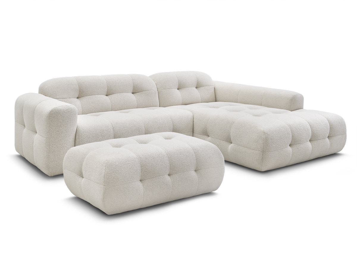 Bobochic Laura Ecksofa mit großem Pouf Melange-Stoff Beige Ecke rechts