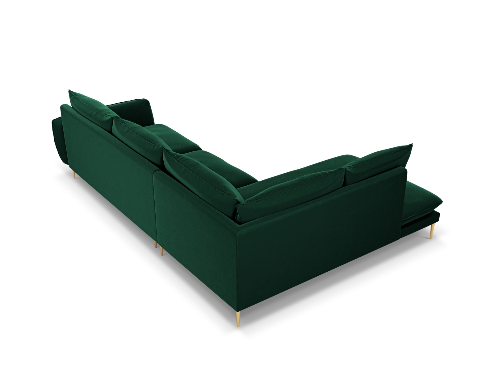 Cosmopolitan Design Ecksofa Vienna 6-Sitzer Samt Bluvel Flaschengrün Links Beine Gold