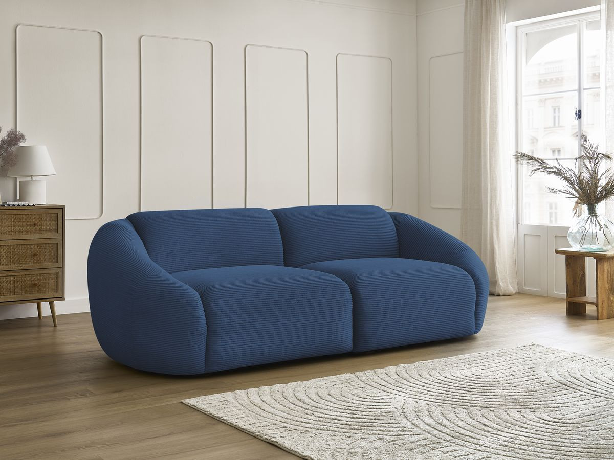 Bobochic Tina Sofa 3-Sitzer Cordsamt Dunkelblau