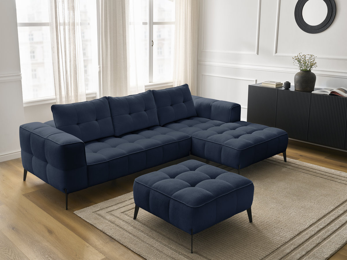 Bobochic Anis Ecksofa mit Pouf Strukturstoff Blau Ecke rechts