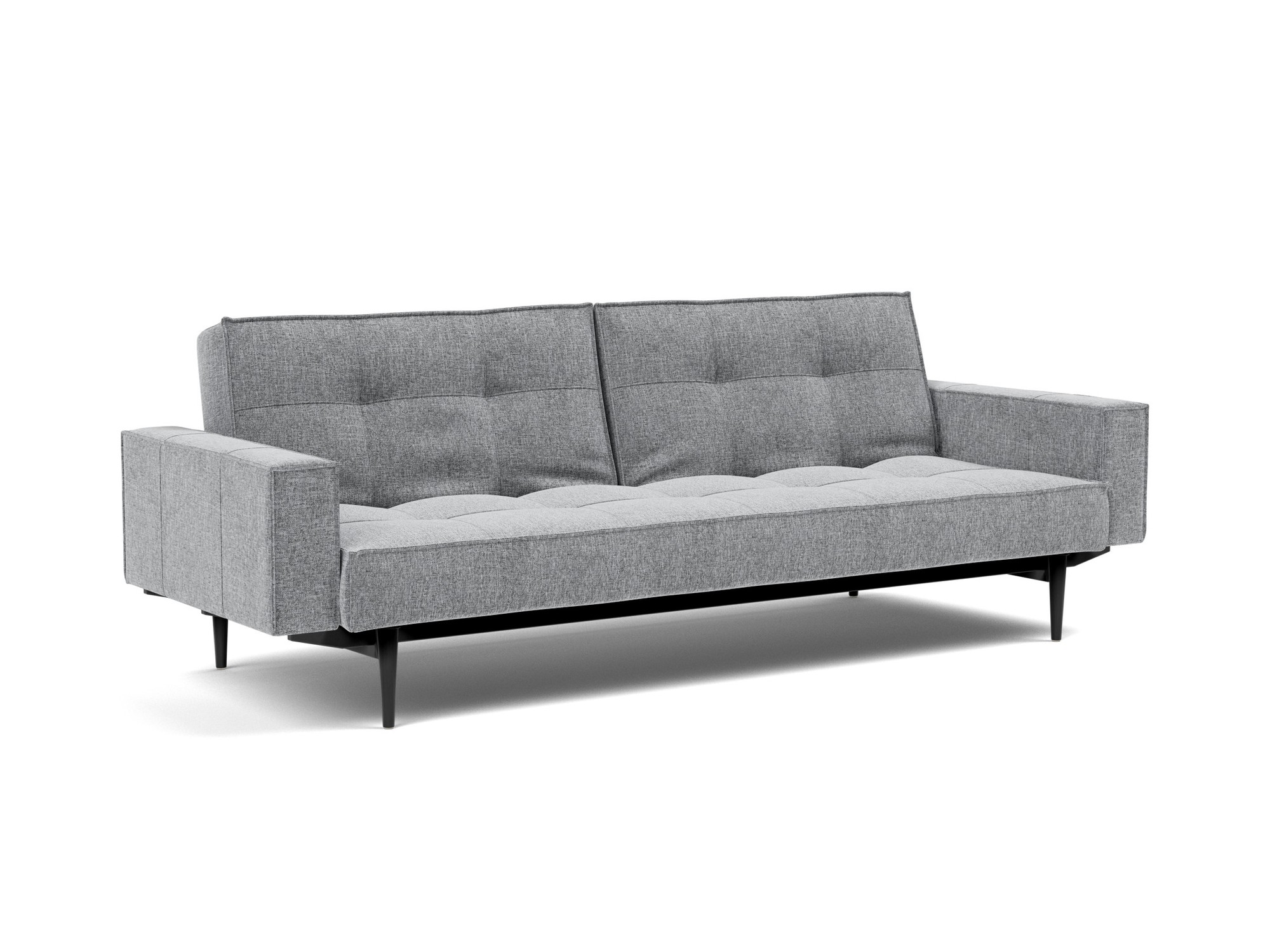 Schlafsofa Splitback mit Armlehnen Strukturierter Stoff Twist 565-Granite Beine Styletto Eiche schwarz