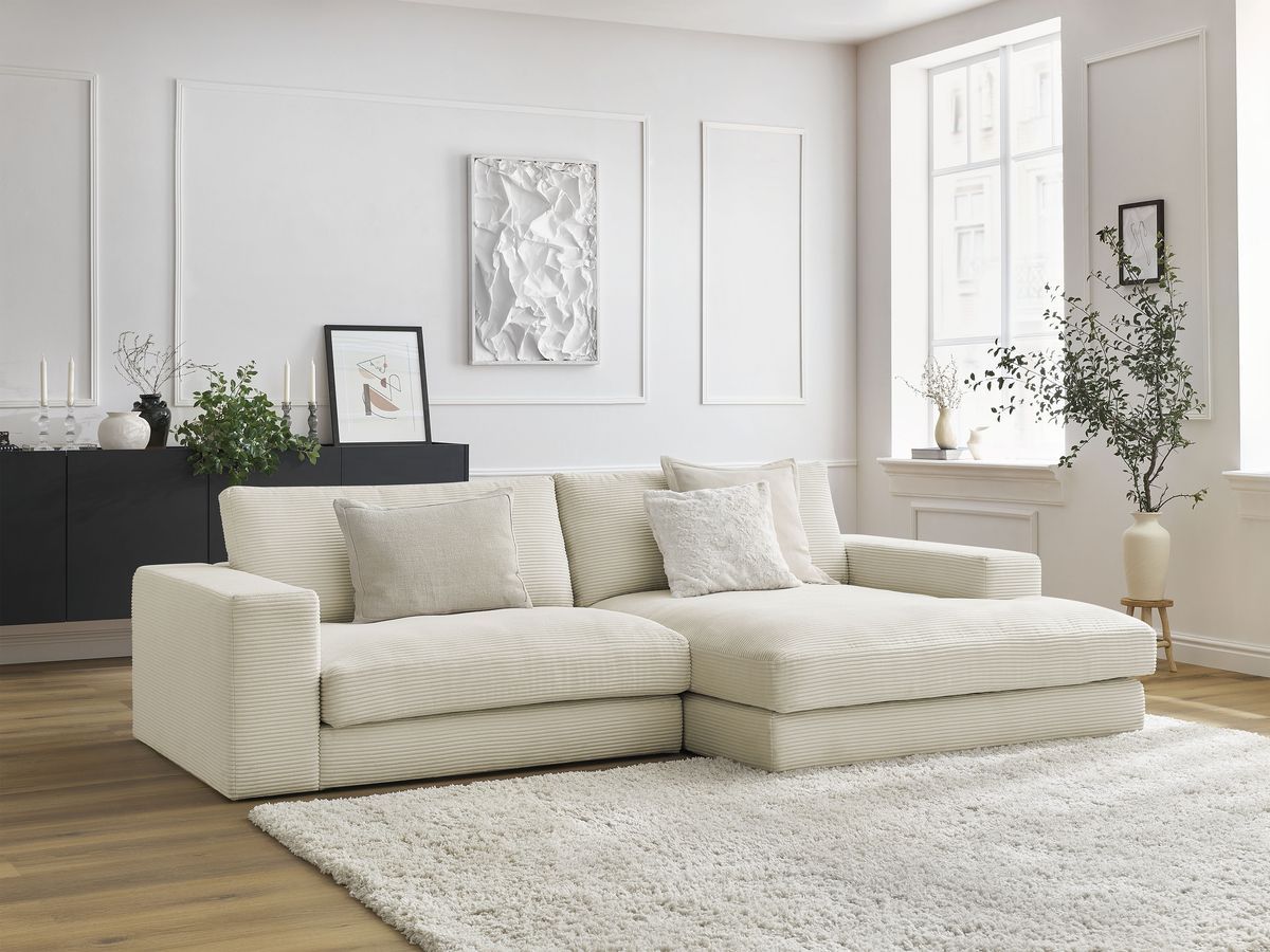Bobochic Leonard Ecksofa 274 × 159 cm Cordsamt Beige Ecke rechts