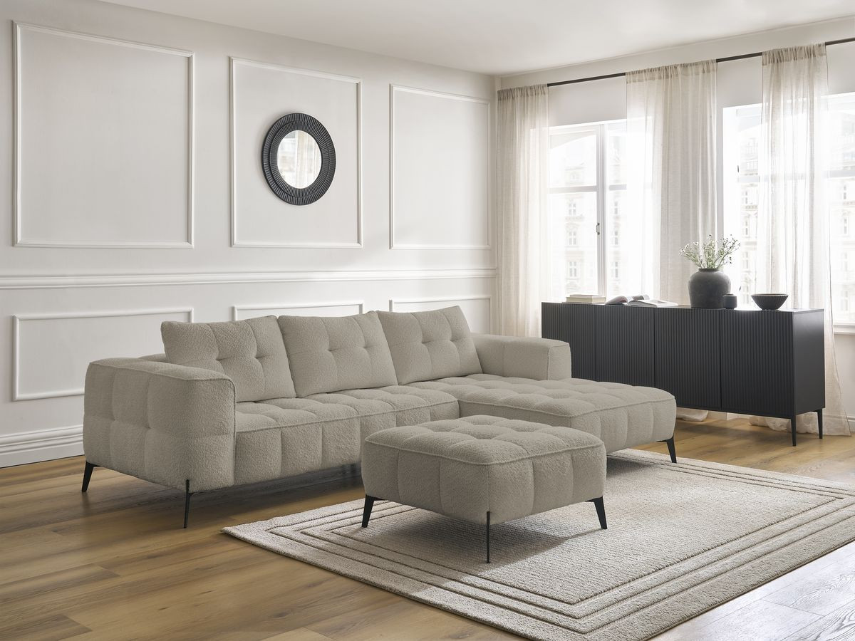 Bobochic Anis Ecksofa mit Pouf Bouclé-Stoff Taupe Ecke rechts