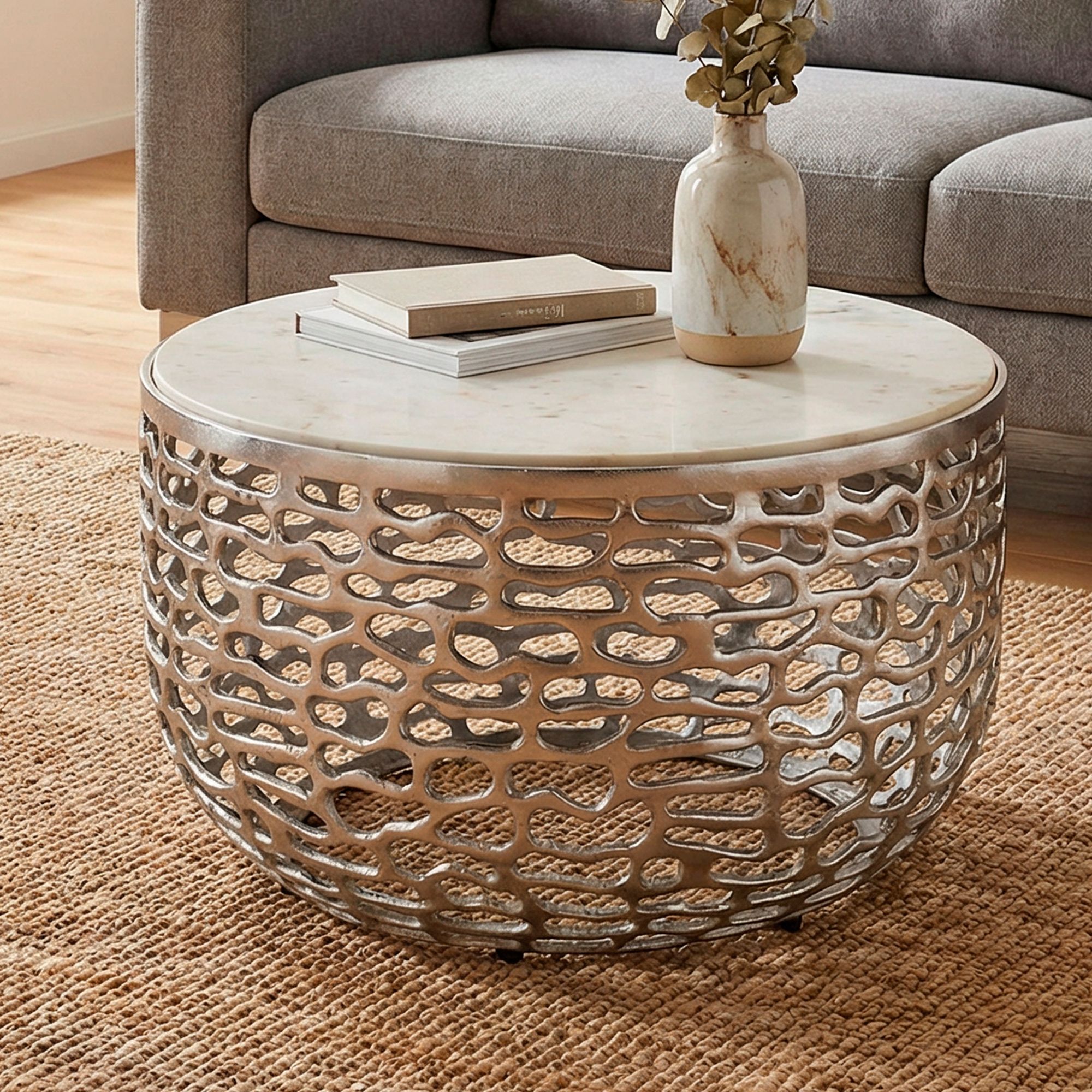Couchtisch Sandve Marmor Silber Ø 60 cm