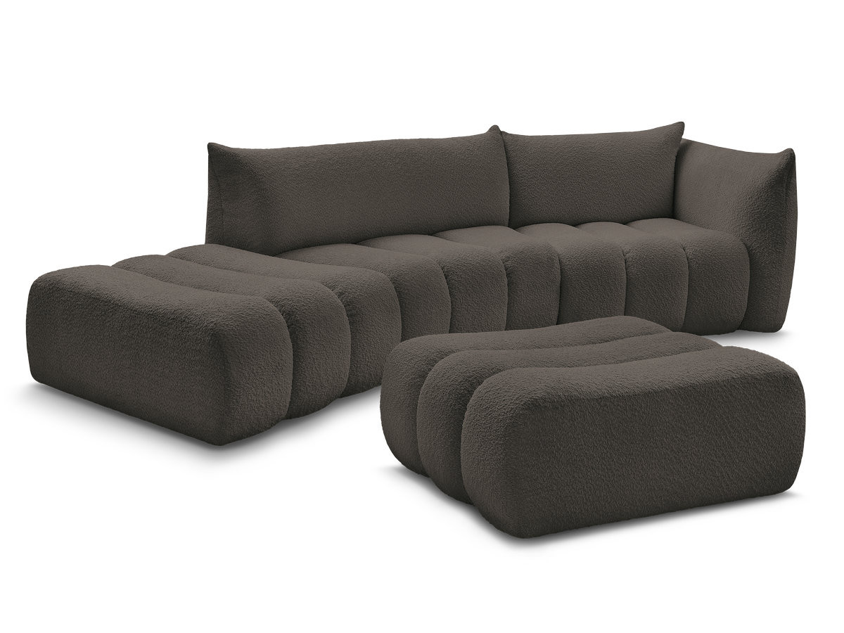 Bobochic Azra Ecksofa mit Pouf 325 × 112 cm Bouclé-Stoff Braun Ecke rechts