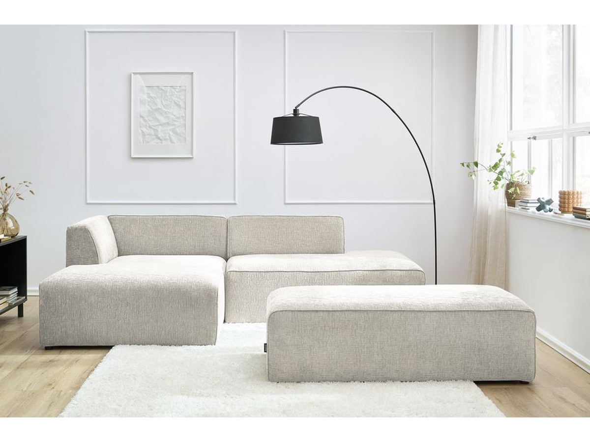 Bobochic Megeve Ecksofa mit Schlaffunktion und Pouf Strukturstoff Beige Ecke links